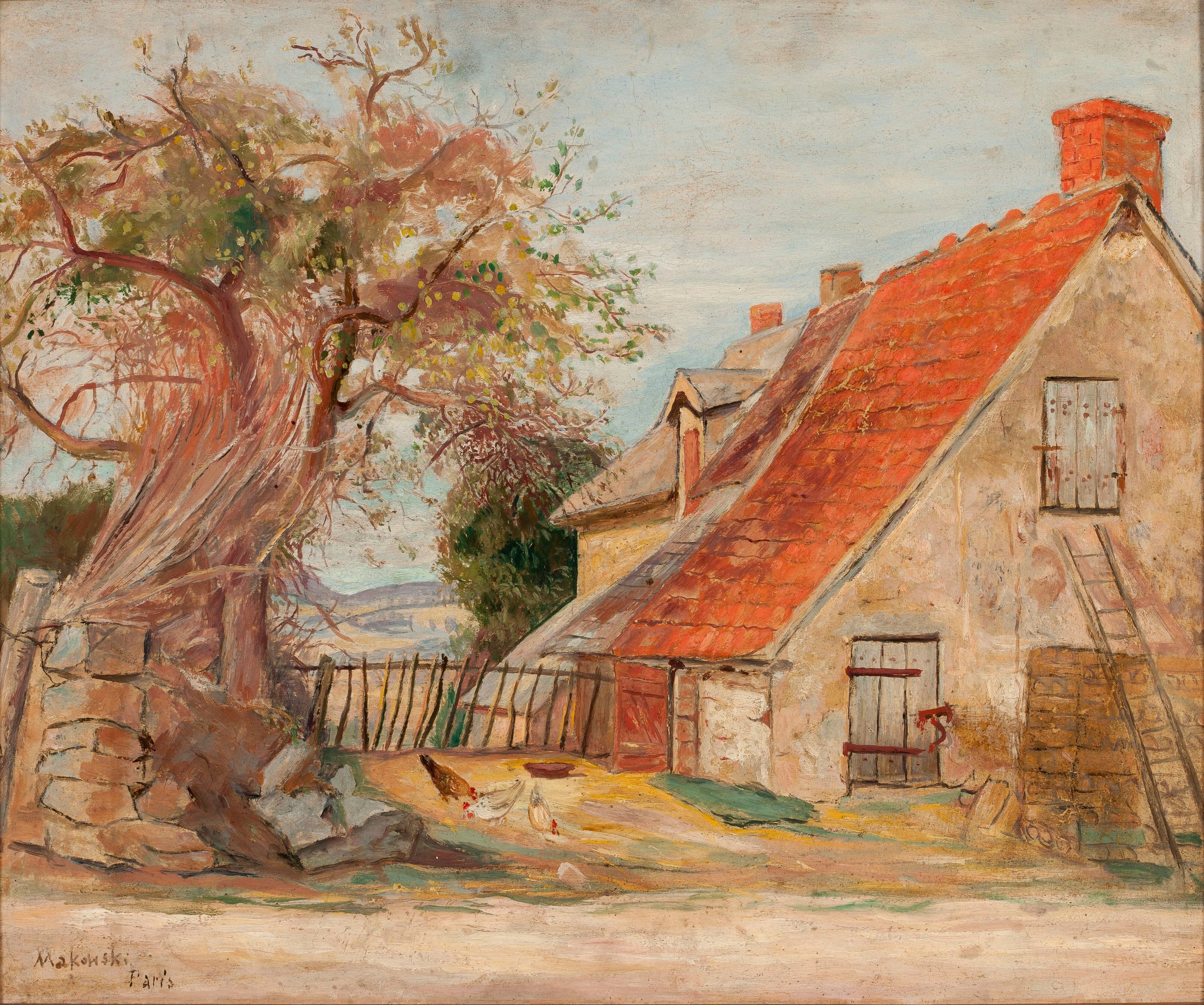 《有房子和家禽的风景》（Landscape with a house and poultry）｜塔德乌什·马科夫斯基 Tadeusz Makowski｜1921