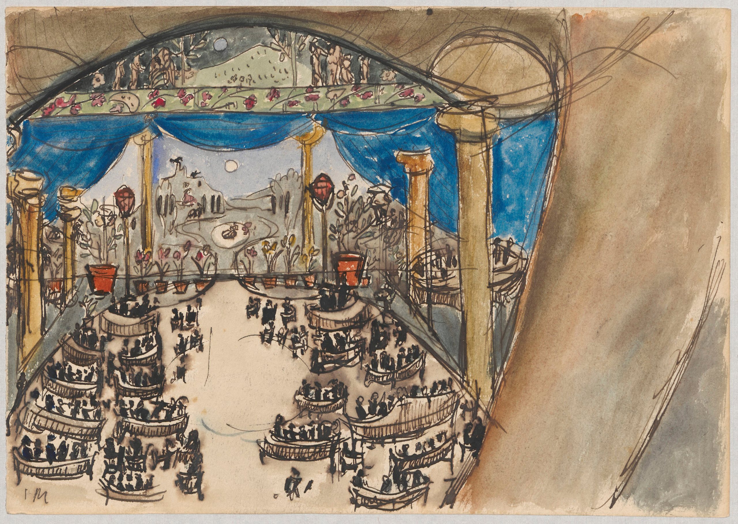 《舞台设计研究。 – 观众席和舞台装饰》（Stage design study. – audience and stage with decorations）｜塔德乌什·马科夫斯基 Tadeusz Makowski｜1908