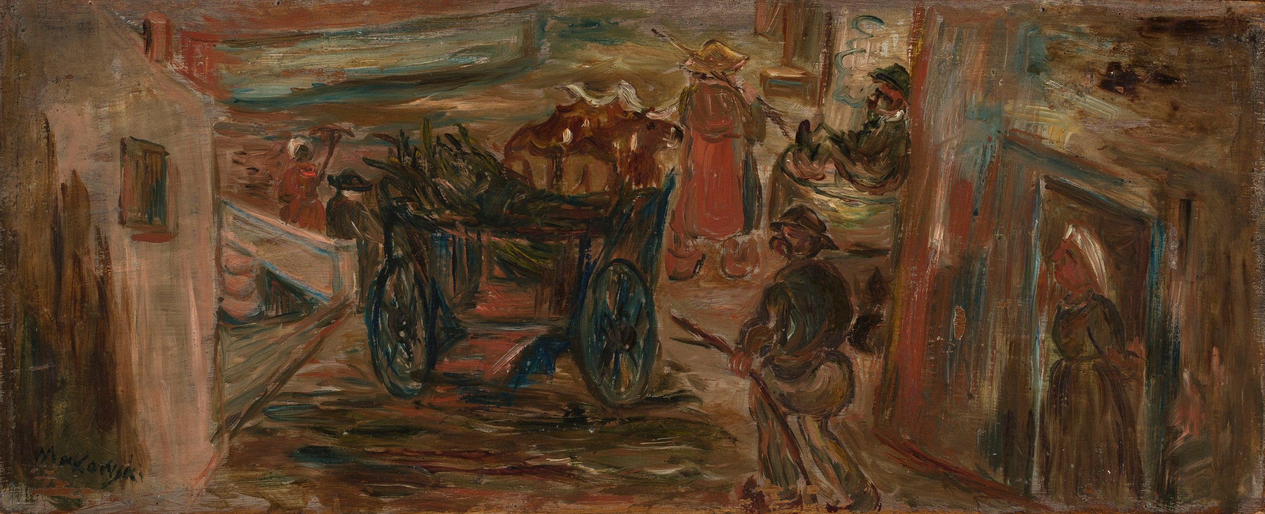 《有推车的流派场景》（Genre scene with a cart）｜塔德乌什·马科夫斯基 Tadeusz Makowski｜1920