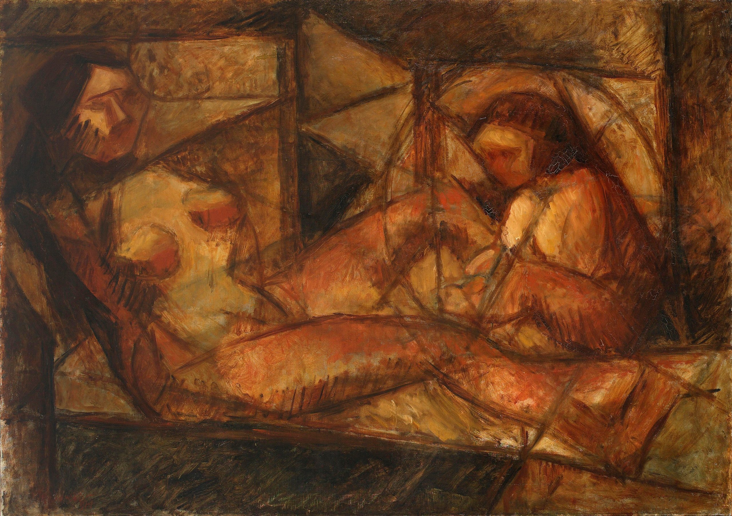 《两个立体派女性裸体》（Two cubist female nudes）｜塔德乌什·马科夫斯基 Tadeusz Makowski｜1914