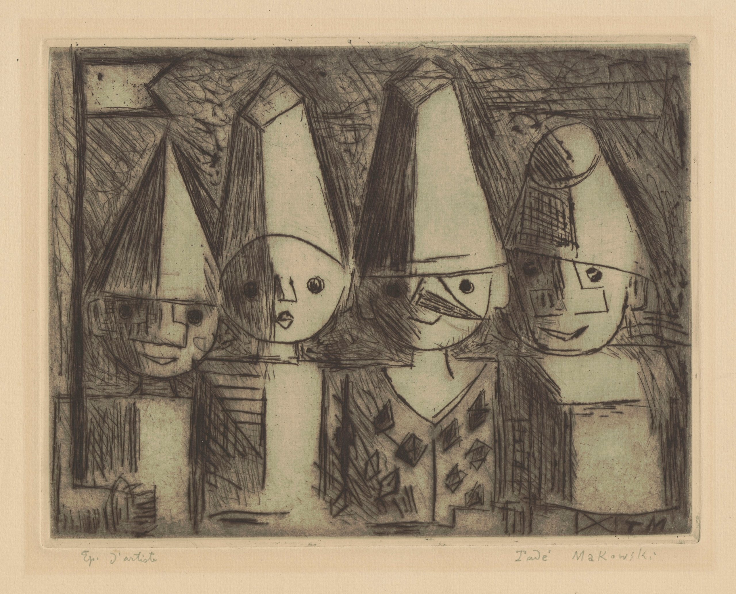 《四个孩子举着横幅》（Four children with a banner）｜塔德乌什·马科夫斯基 Tadeusz Makowski｜1931