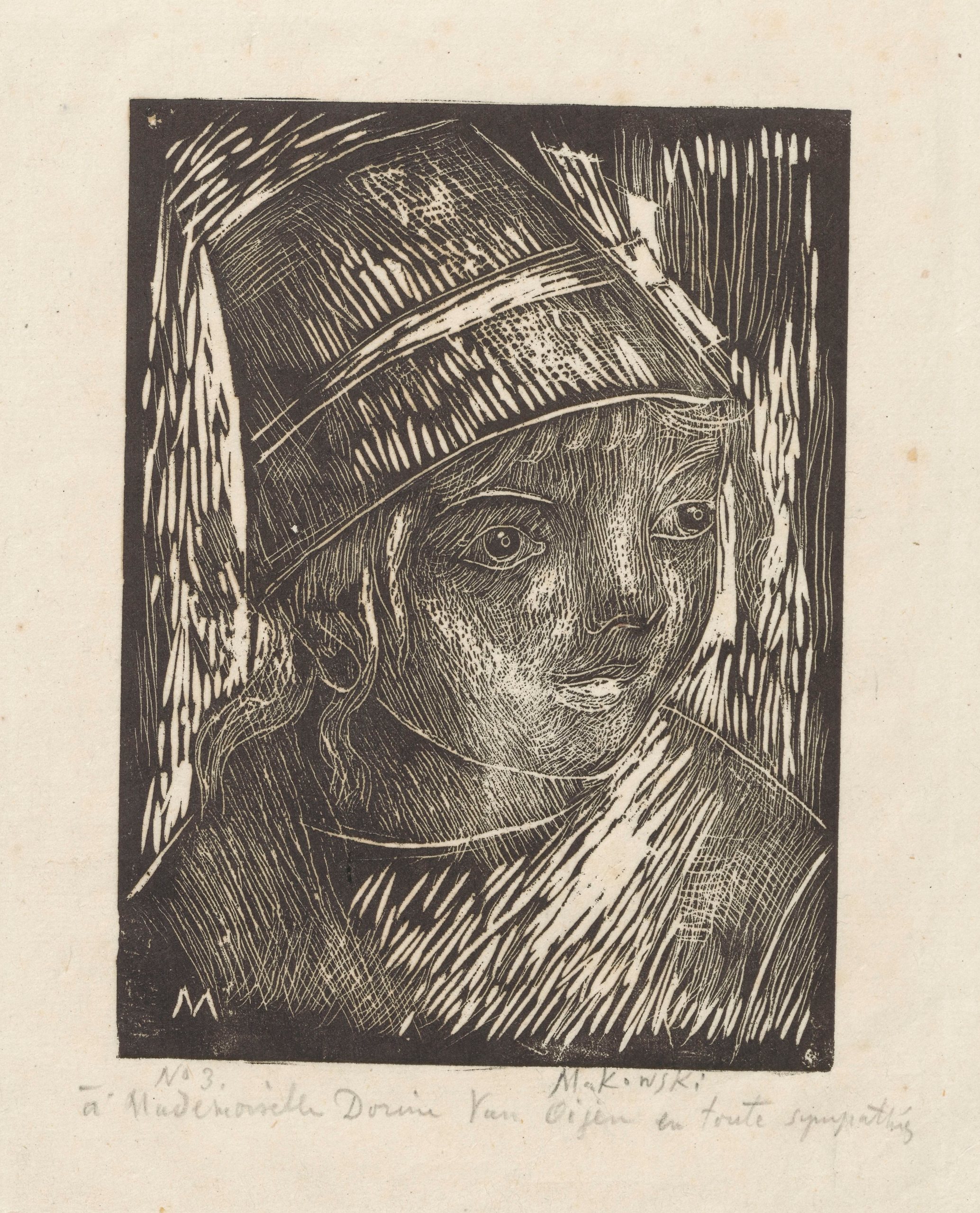 《戴高帽子的女生头像》（Head of a girl in a high hat）｜塔德乌什·马科夫斯基 Tadeusz Makowski｜1920