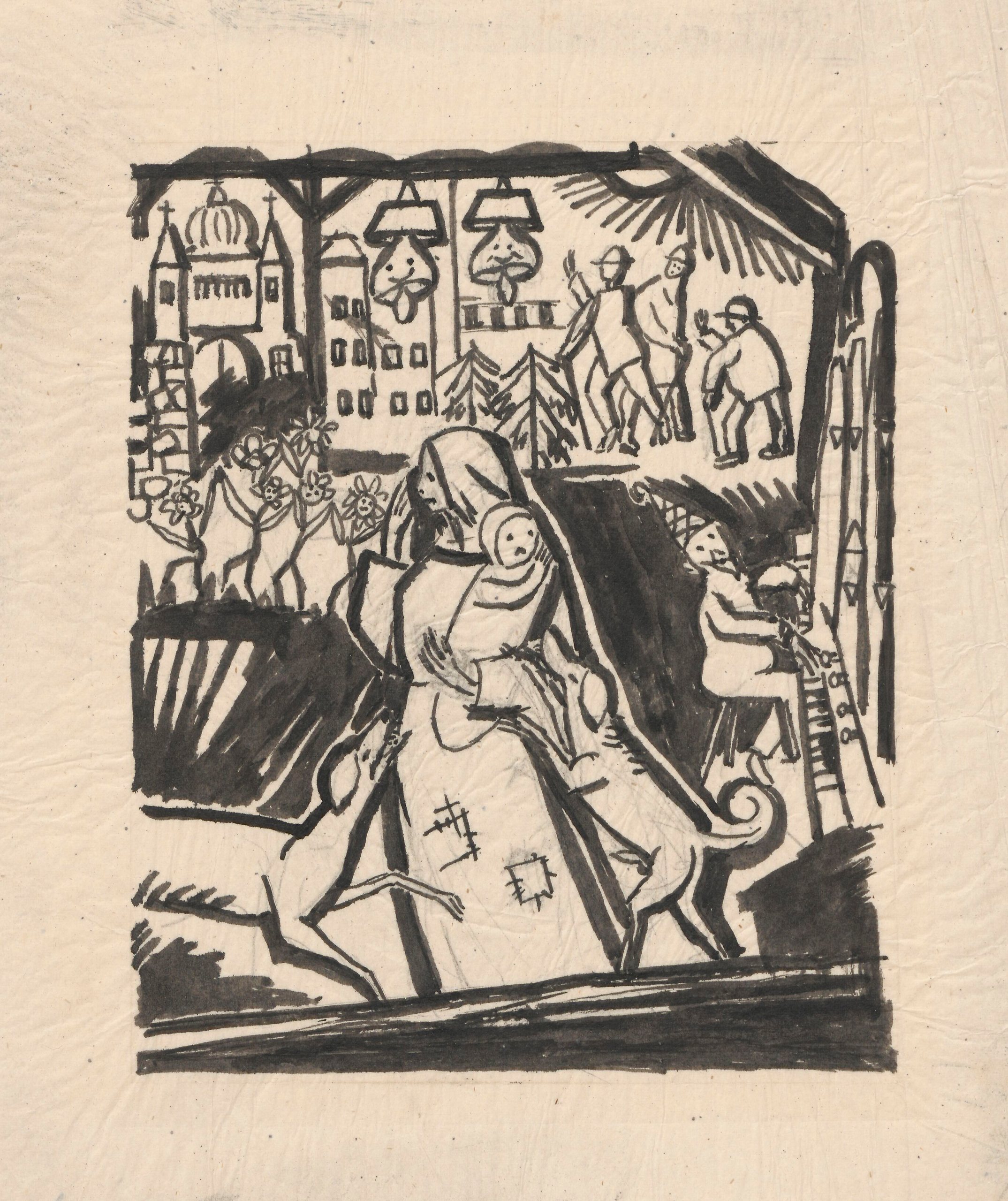 《被狗袭击的痛苦。》（Misery attacked by dogs.）｜塔德乌什·马科夫斯基 Tadeusz Makowski｜1924