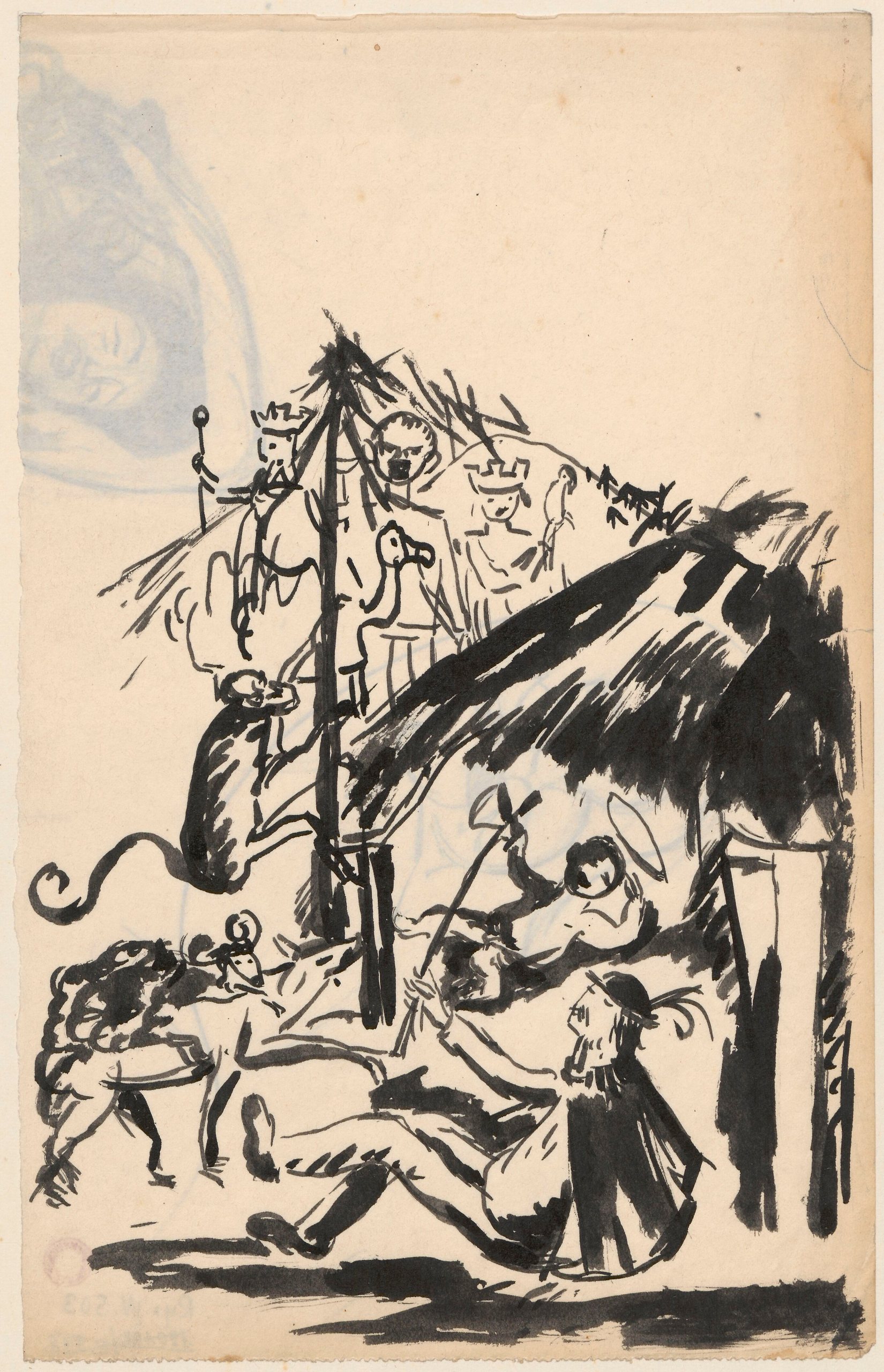 《“Pastorałki”中的插图设计“在棚子里”》（Illustration design 'At the shed' in 'Pastorałki'）｜塔德乌什·马科夫斯基 Tadeusz Makowski｜1924