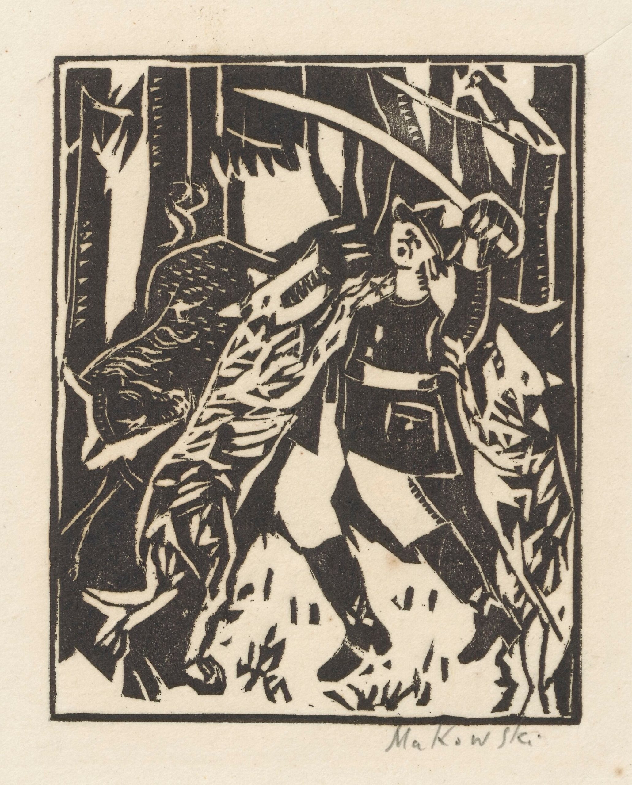 《一个年轻人与狼的战斗》（A young man's fight with wolves）｜塔德乌什·马科夫斯基 Tadeusz Makowski｜1924年以前