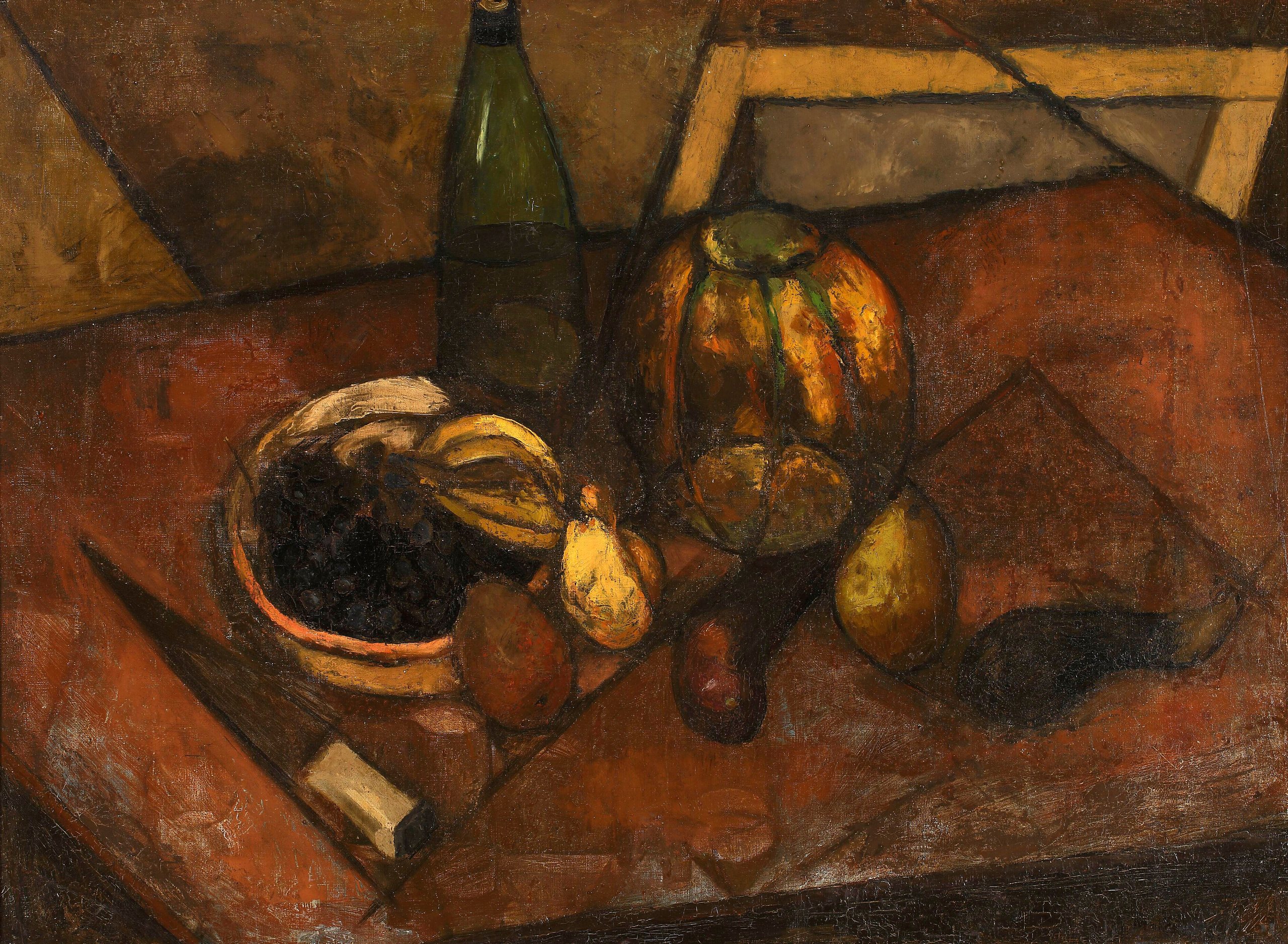 《有瓜和刀的静物》（Still life with a melon and a knife）｜塔德乌什·马科夫斯基 Tadeusz Makowski｜1913