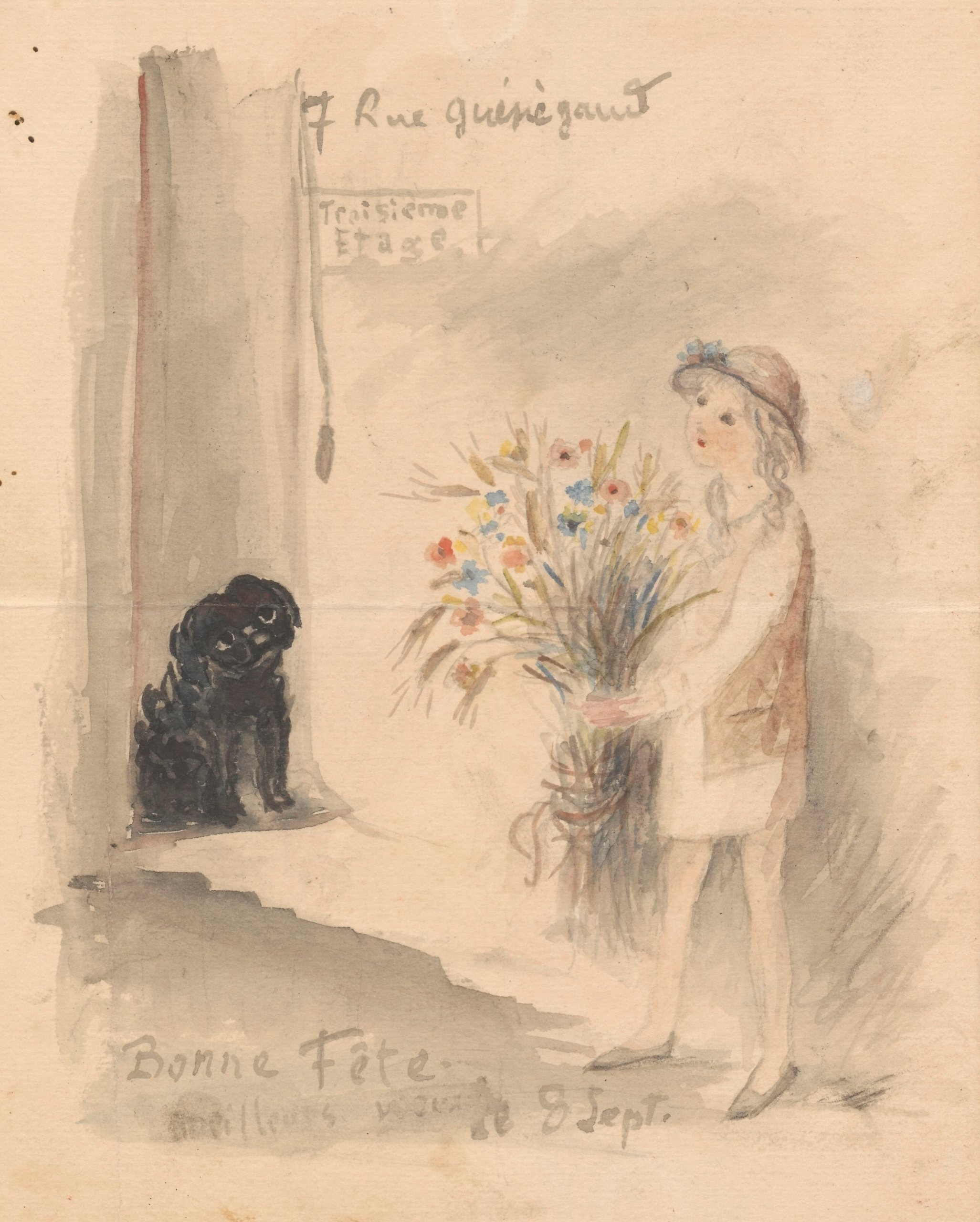 《一个带着一束花和一只狗的小女孩》（A little girl with a bunch of flowers and a dog）｜塔德乌什·马科夫斯基 Tadeusz Makowski｜1920