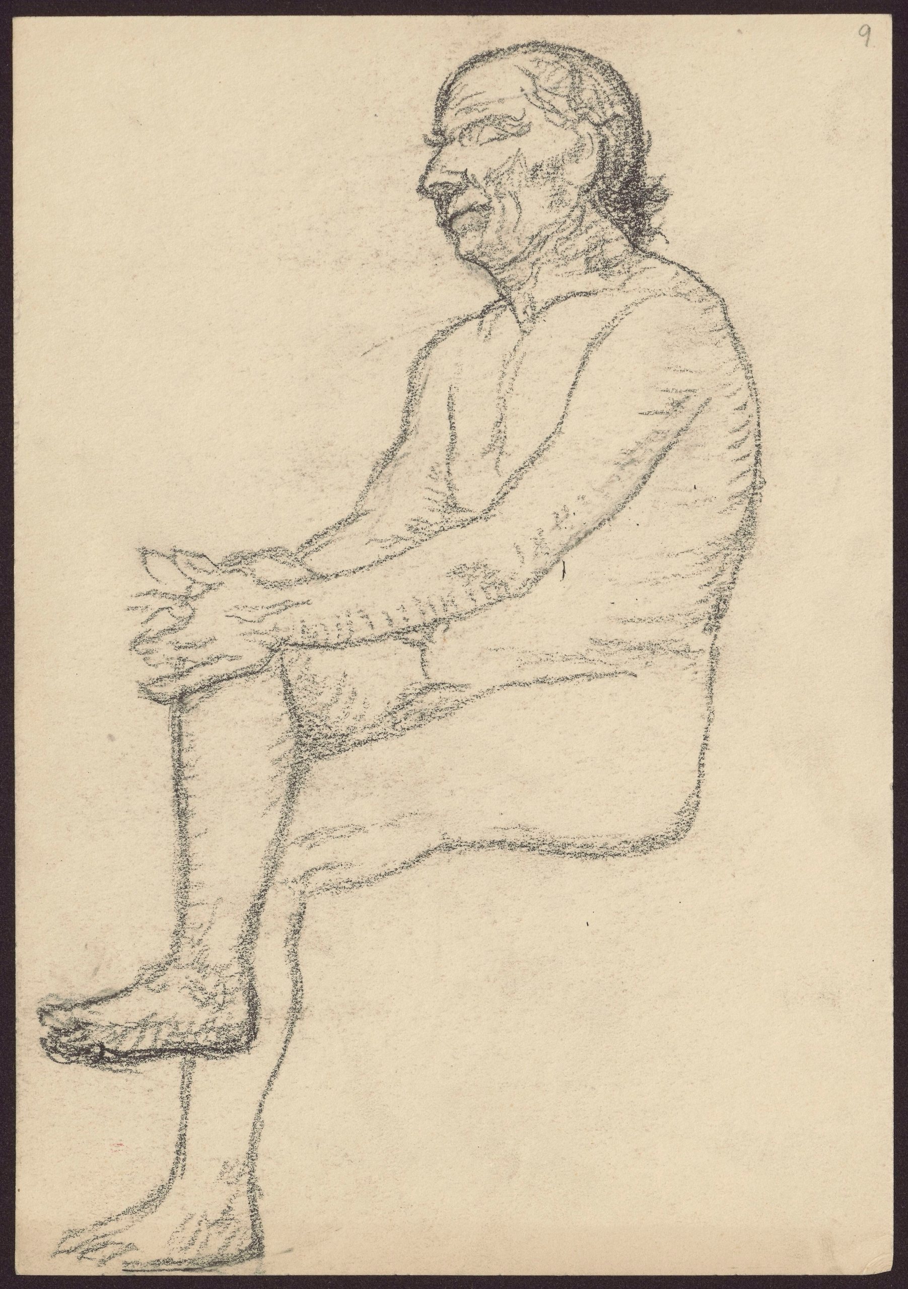 《一位老人的裸体，侧坐在左边》（Nude of an old man, sitting sideways to the left）｜塔德乌什·马科夫斯基 Tadeusz Makowski｜1908-1910