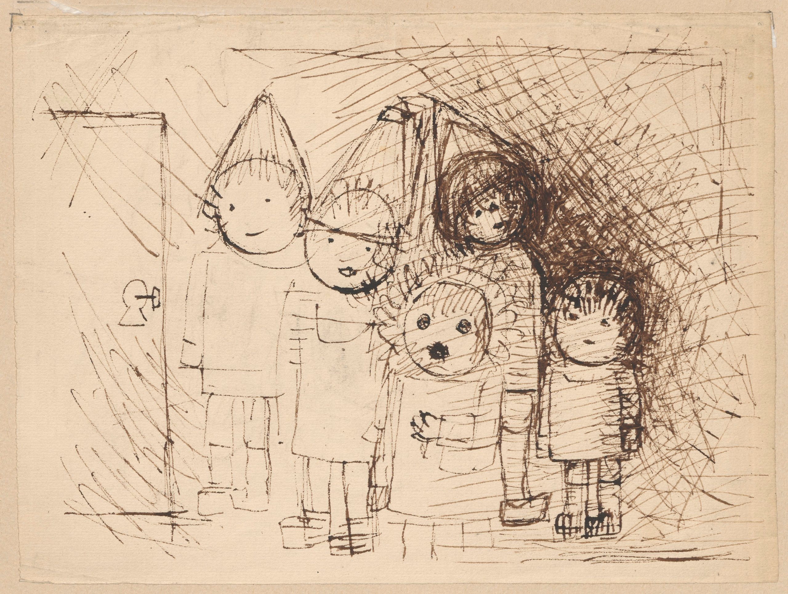 《孩子们在门口拿着钥匙》（Children at the door with a key）｜塔德乌什·马科夫斯基 Tadeusz Makowski｜1932
