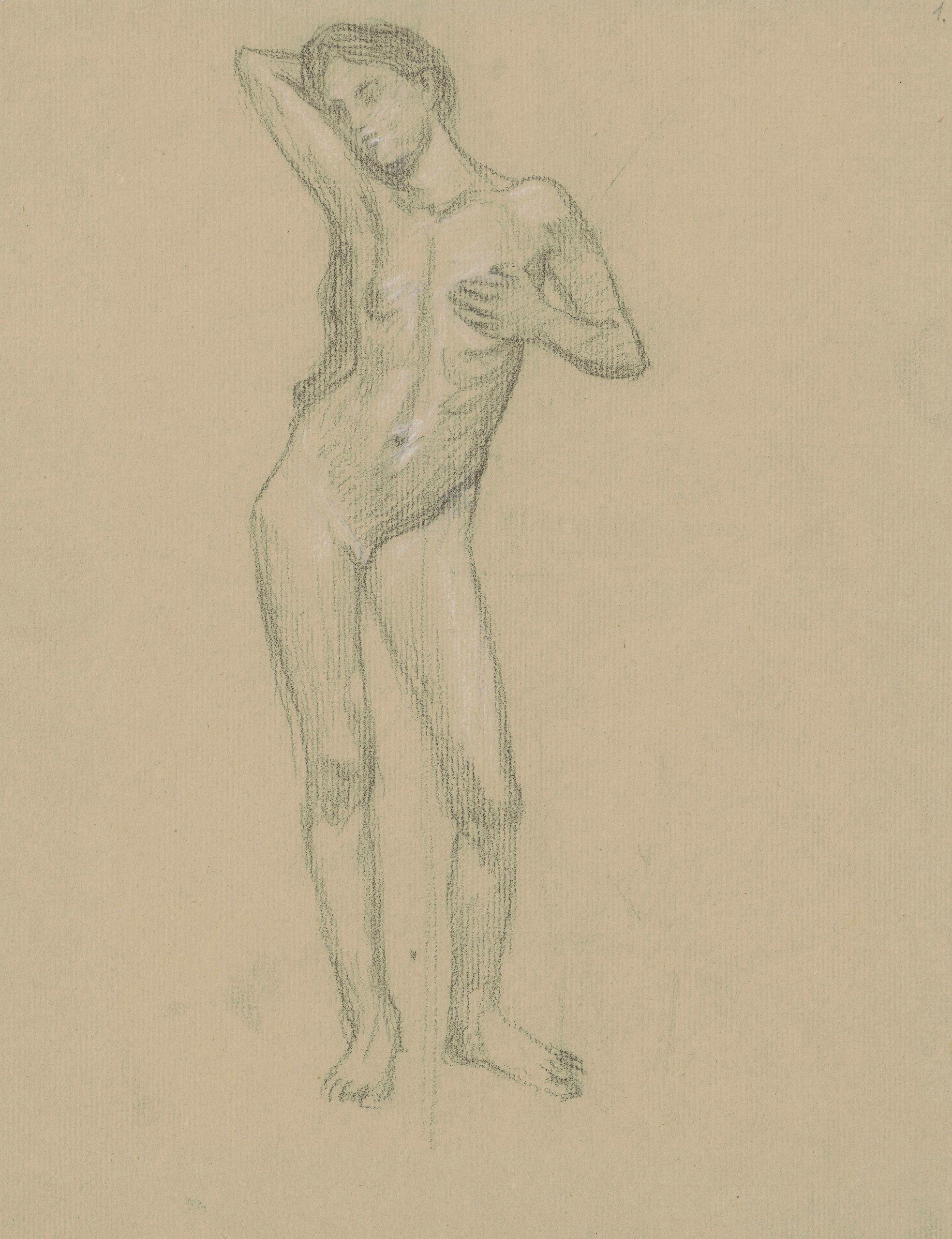 《一个长头发的女孩站在对调》（A girl with long hair standing in contrapasto）｜塔德乌什·马科夫斯基 Tadeusz Makowski｜1908-1910