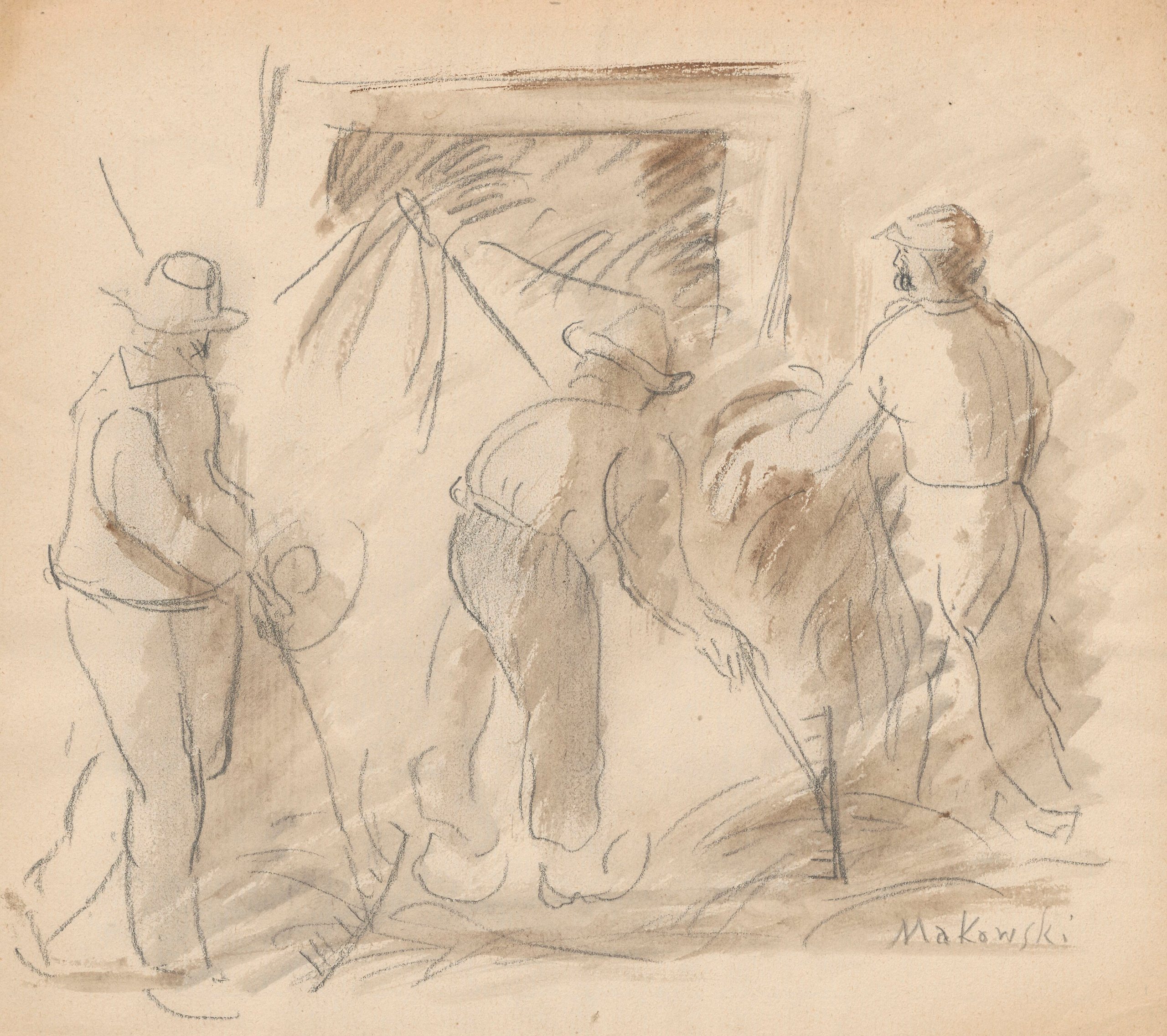 《将谷物装入谷仓》（Loading grain into the barn）｜塔德乌什·马科夫斯基 Tadeusz Makowski｜1924
