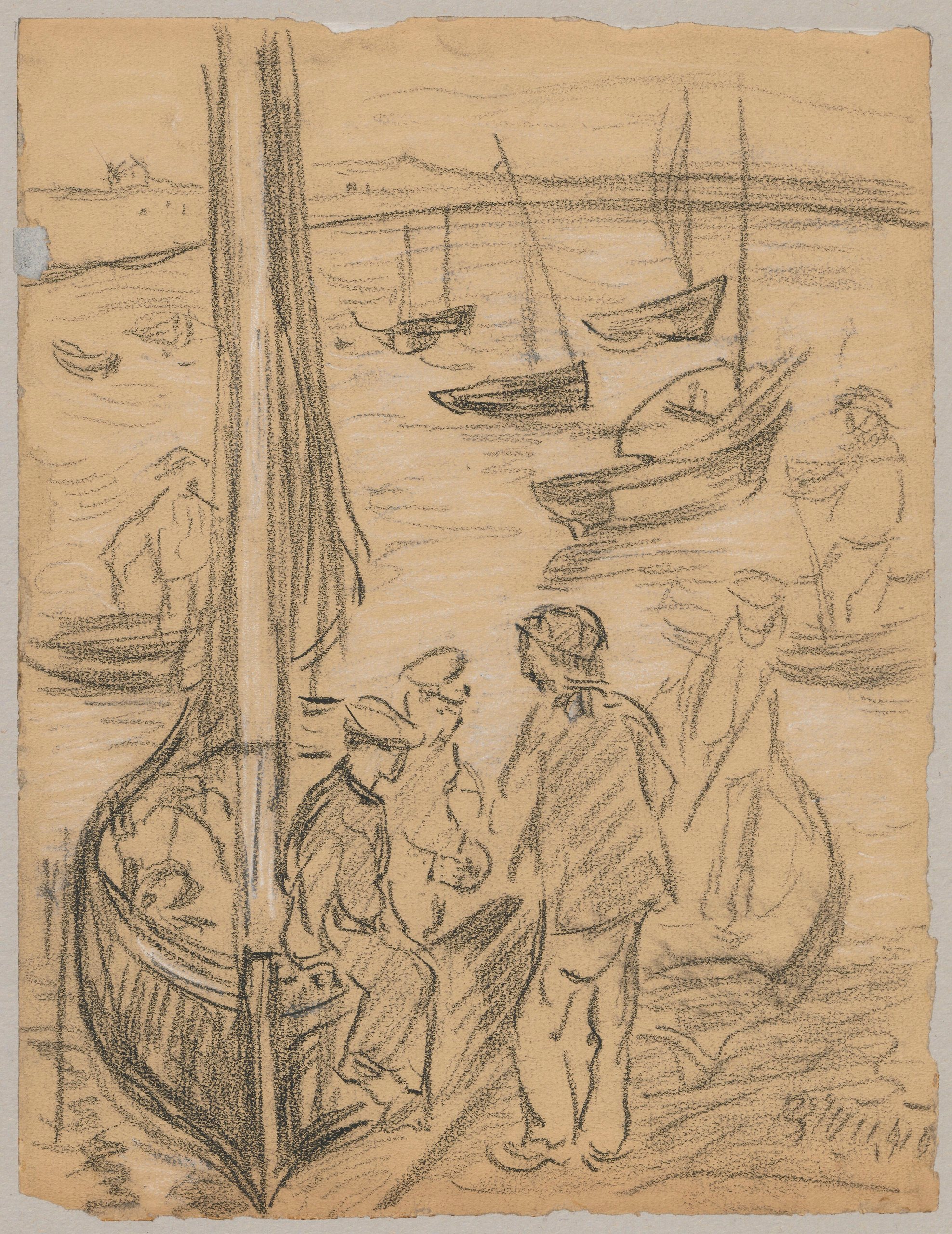 《有渔民的帆船在码头》（Sailing boat with fishermen in the marina）｜塔德乌什·马科夫斯基 Tadeusz Makowski｜1910