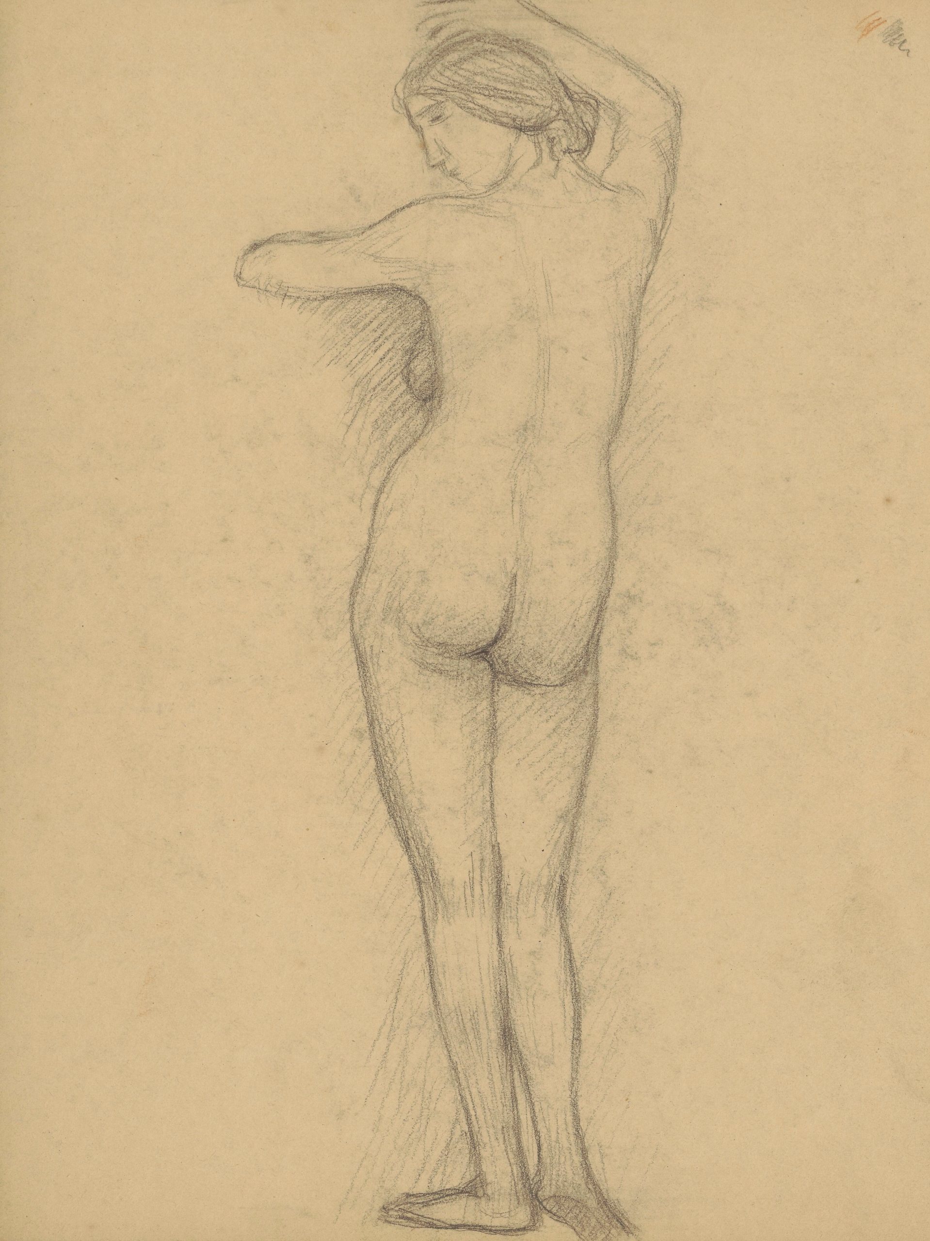 《一名年轻女子背对着左侧站立》（A young woman stands with her back turned with her head in left profile）｜塔德乌什·马科夫斯基 Tadeusz Makowski｜1908-1910