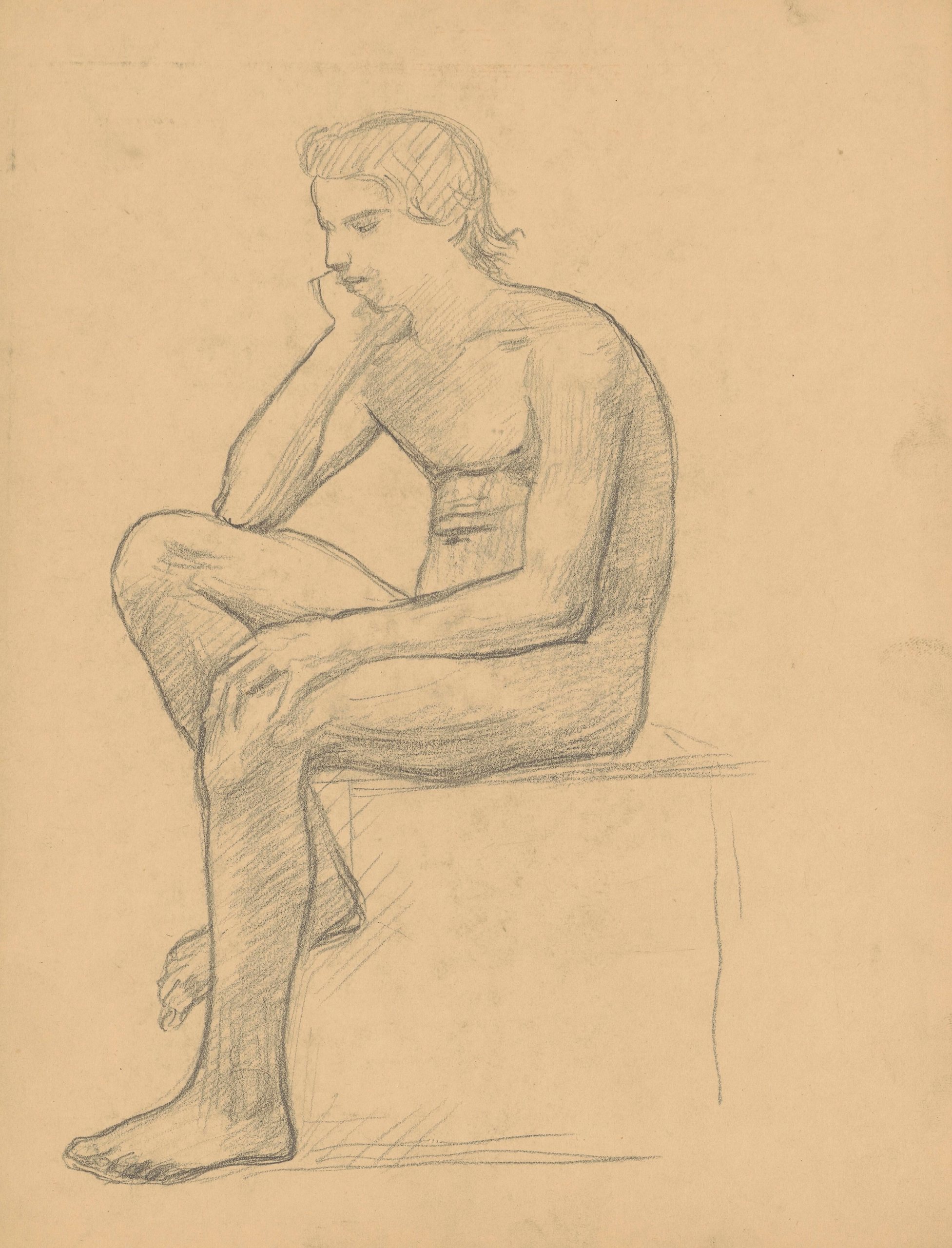 《一个小男孩坐在左边的侧面》（A young boy sitting in profile to the left）｜塔德乌什·马科夫斯基 Tadeusz Makowski｜1908-1910