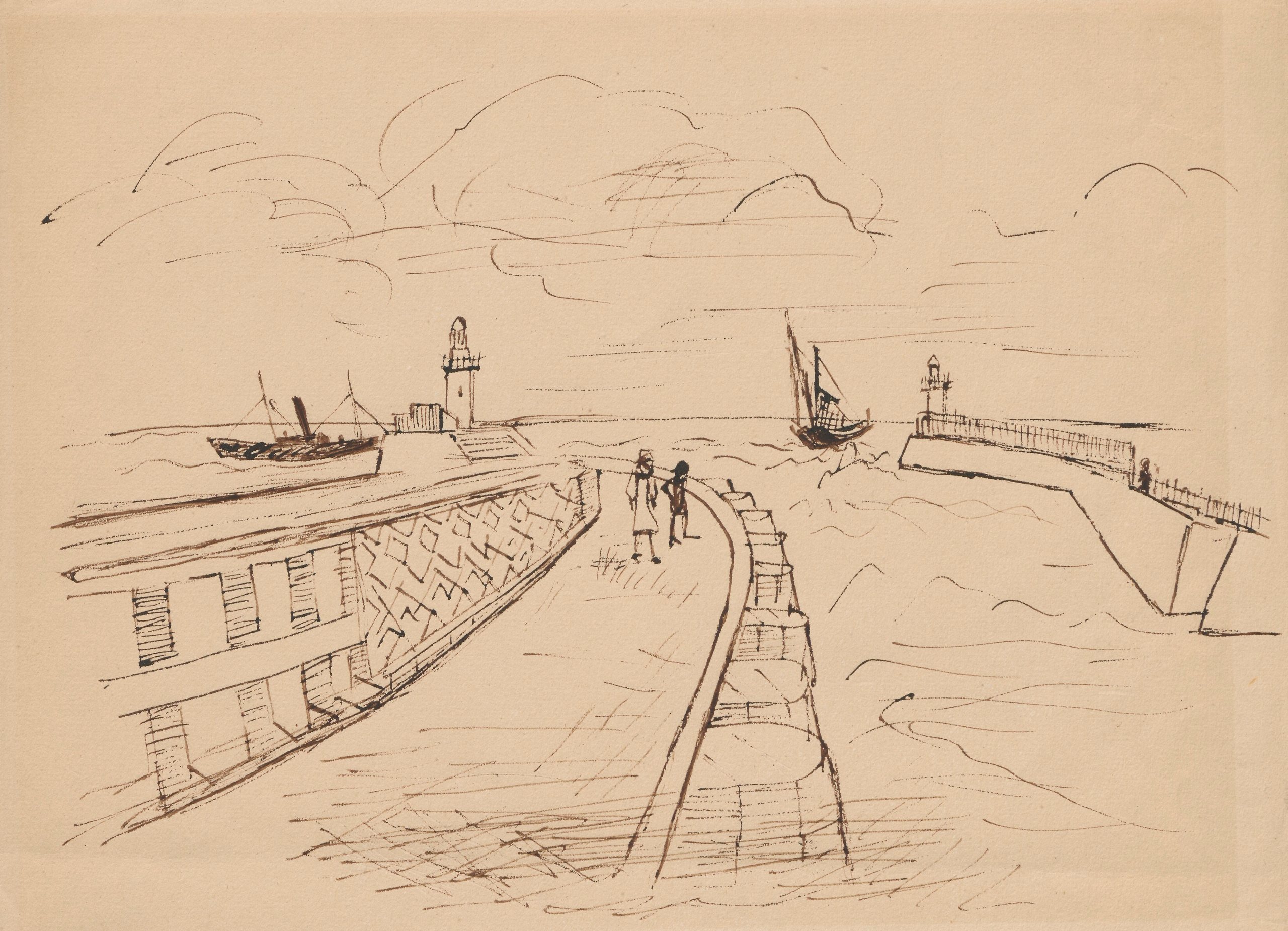 《码头可欣赏两座灯塔的景色》（Pier with a view of two lighthouses）｜塔德乌什·马科夫斯基 Tadeusz Makowski｜1932