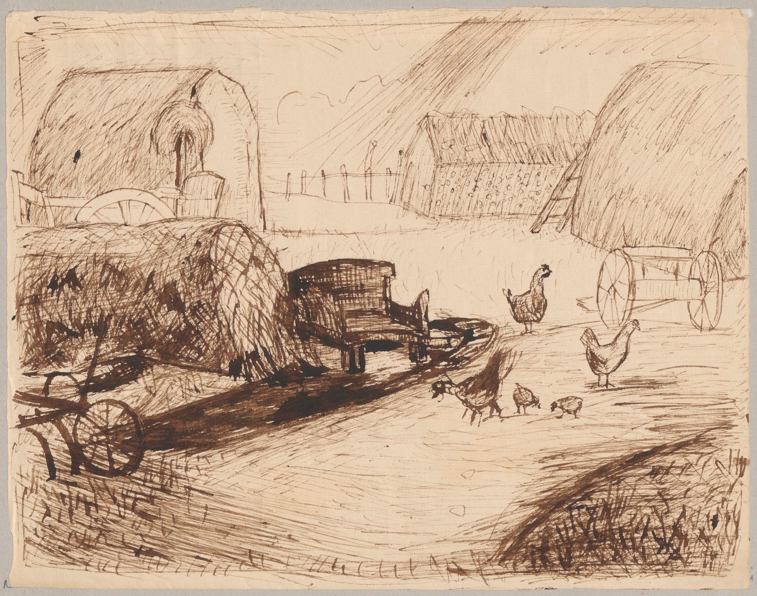 《有农具和鸟类的后院》（Backyard with farm tools and birds）｜塔德乌什·马科夫斯基 Tadeusz Makowski｜1932