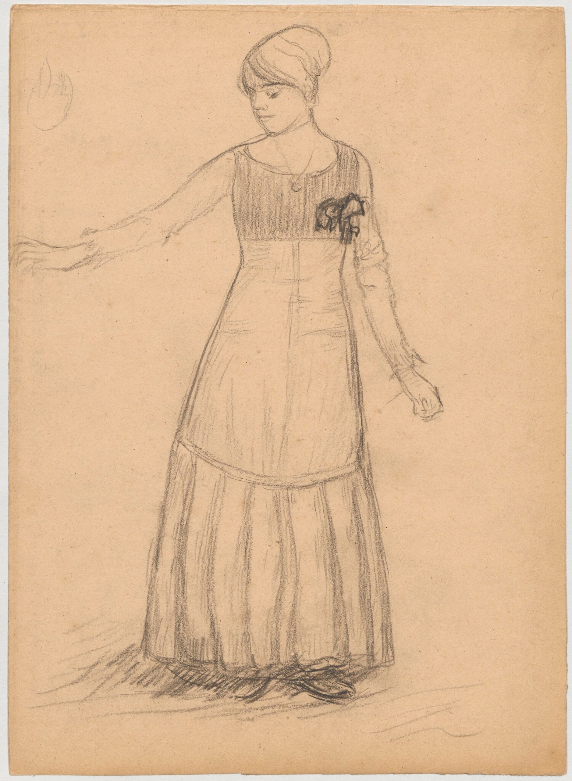 《穿着长裙、系着蝴蝶结的女性形象》（A female figure in a long dress with a bow）｜塔德乌什·马科夫斯基 Tadeusz Makowski｜1908-1910