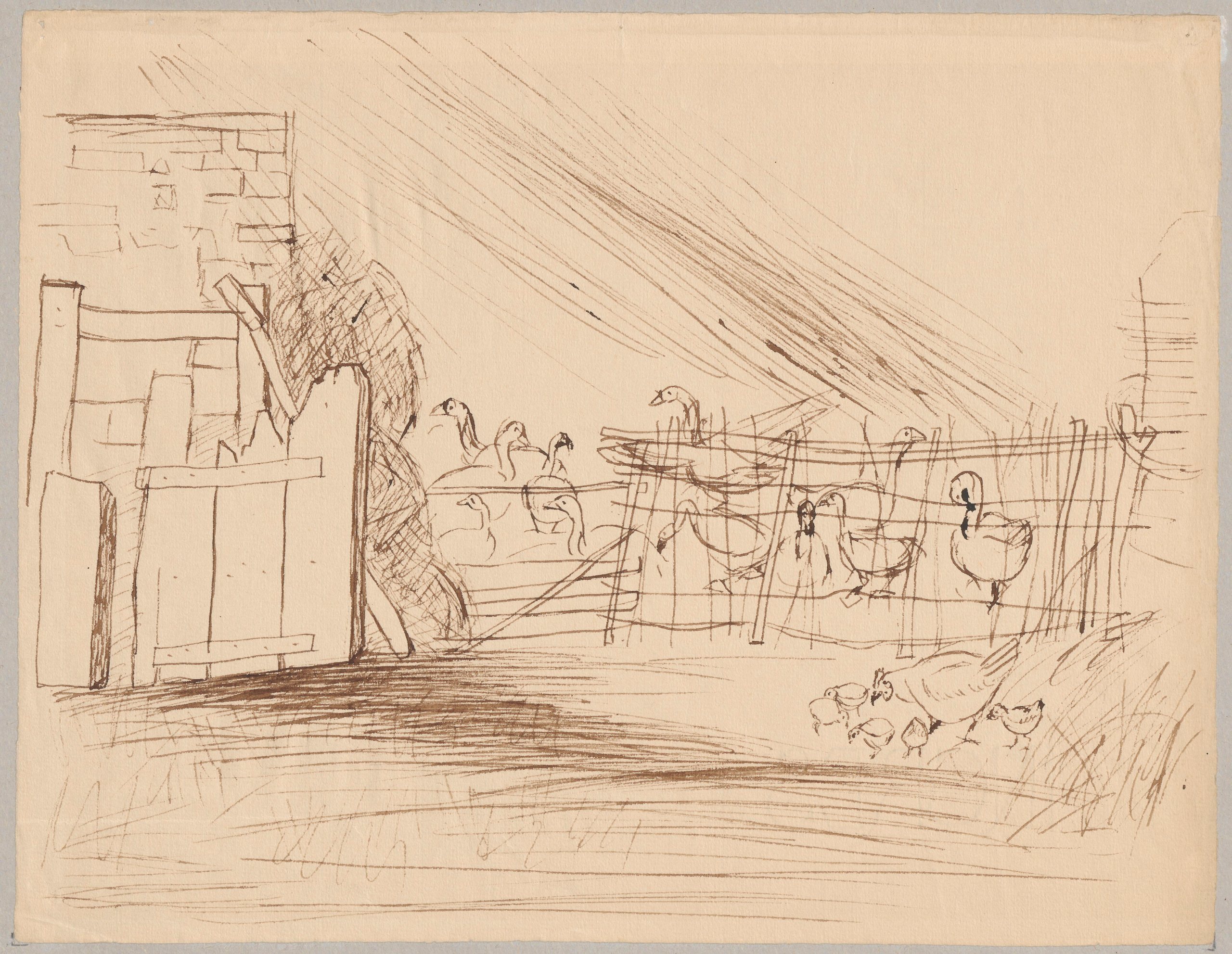 《篱笆后面的家禽》（Domestic birds behind the fence）｜塔德乌什·马科夫斯基 Tadeusz Makowski｜1932