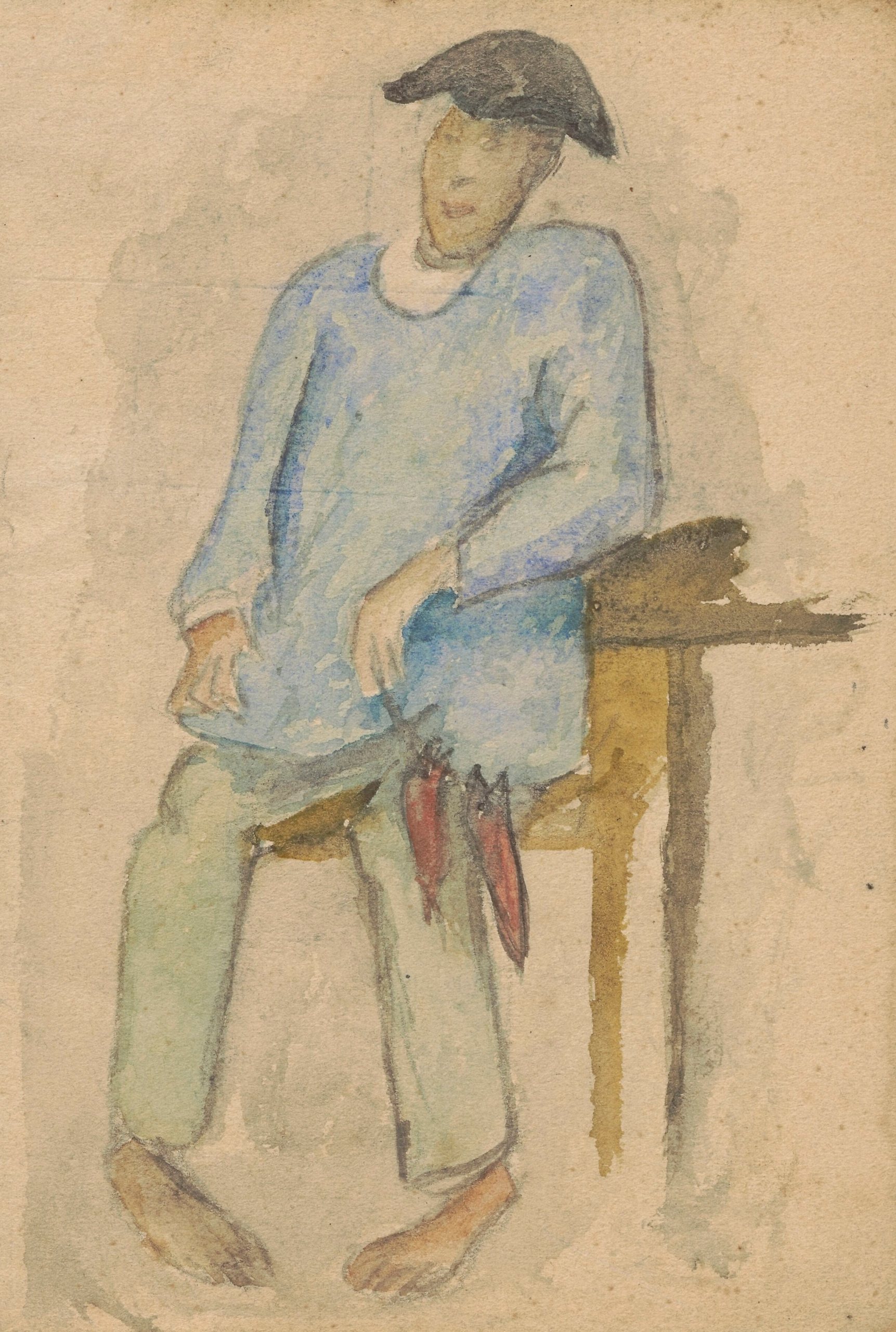 《渔夫——戴着黑帽子的赤脚男孩》（Fisherman – a barefoot boy in a black hat）｜塔德乌什·马科夫斯基 Tadeusz Makowski｜1910