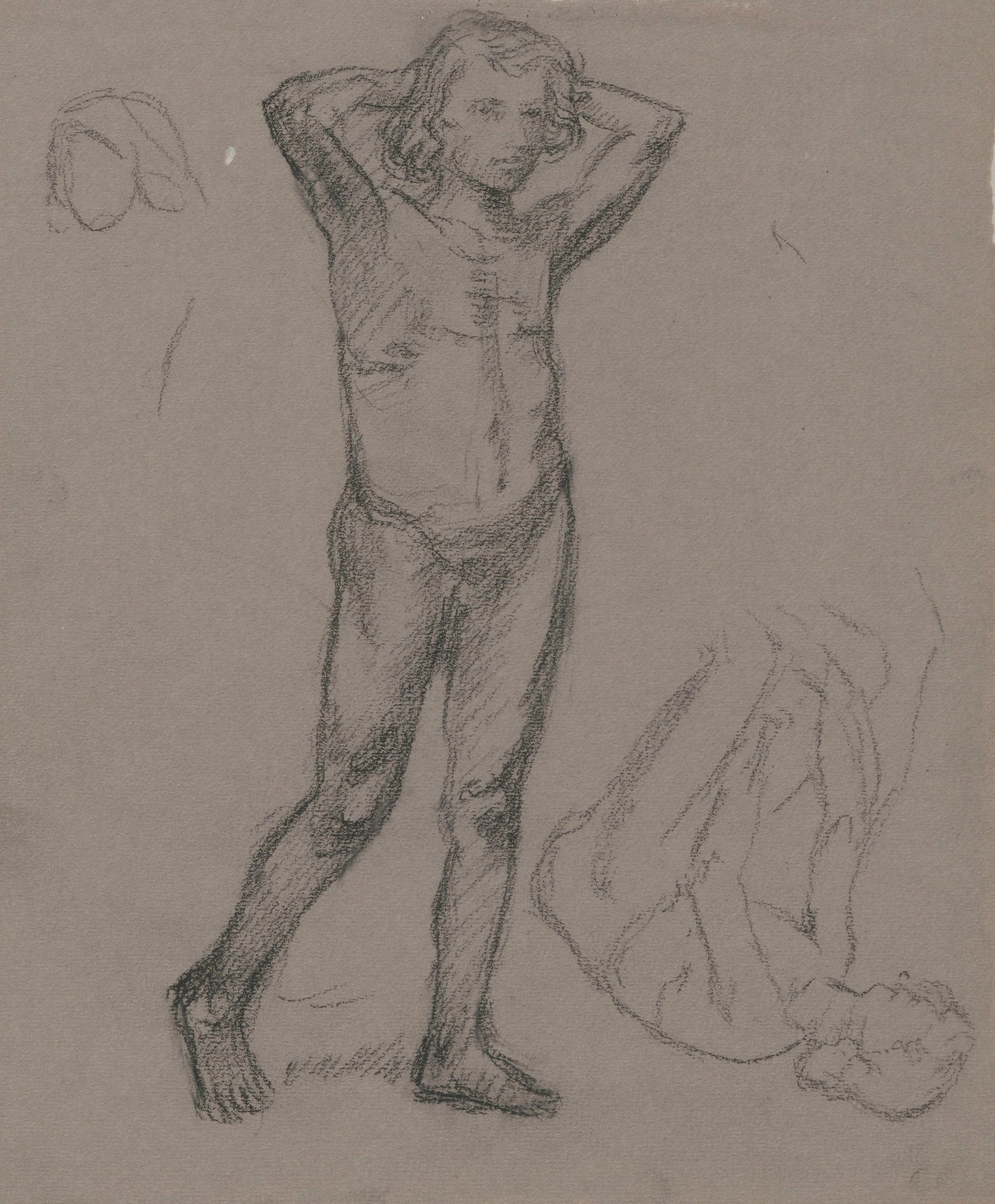 《作品《天堂》中男孩对天使形象的研究》（Study of the act of a boy to the figure of an angel in the composition 'Paradise'）｜塔德乌什·马科夫斯基 Tadeusz Makowski｜1909