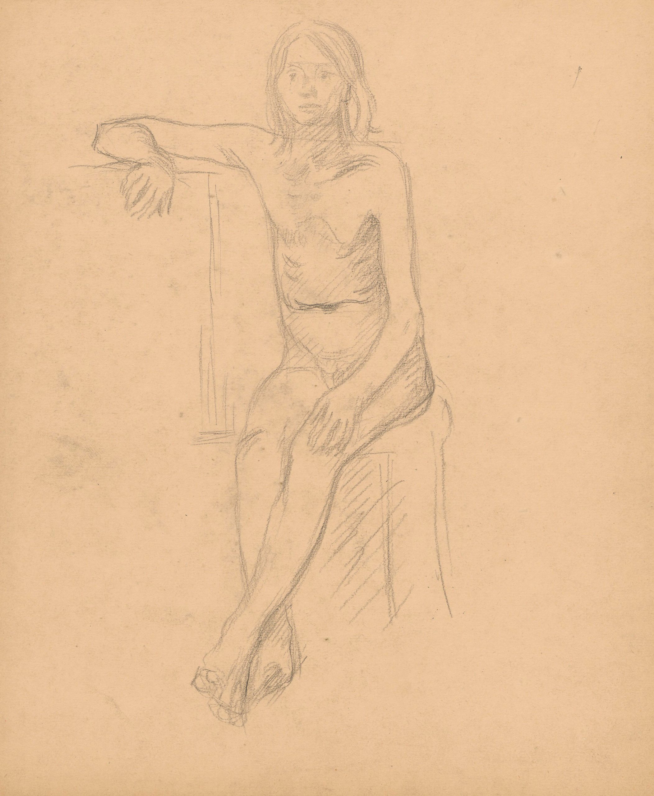 《坐着的女孩的裸体研究》（Nude study of a sitting girl）｜塔德乌什·马科夫斯基 Tadeusz Makowski｜1908-1910