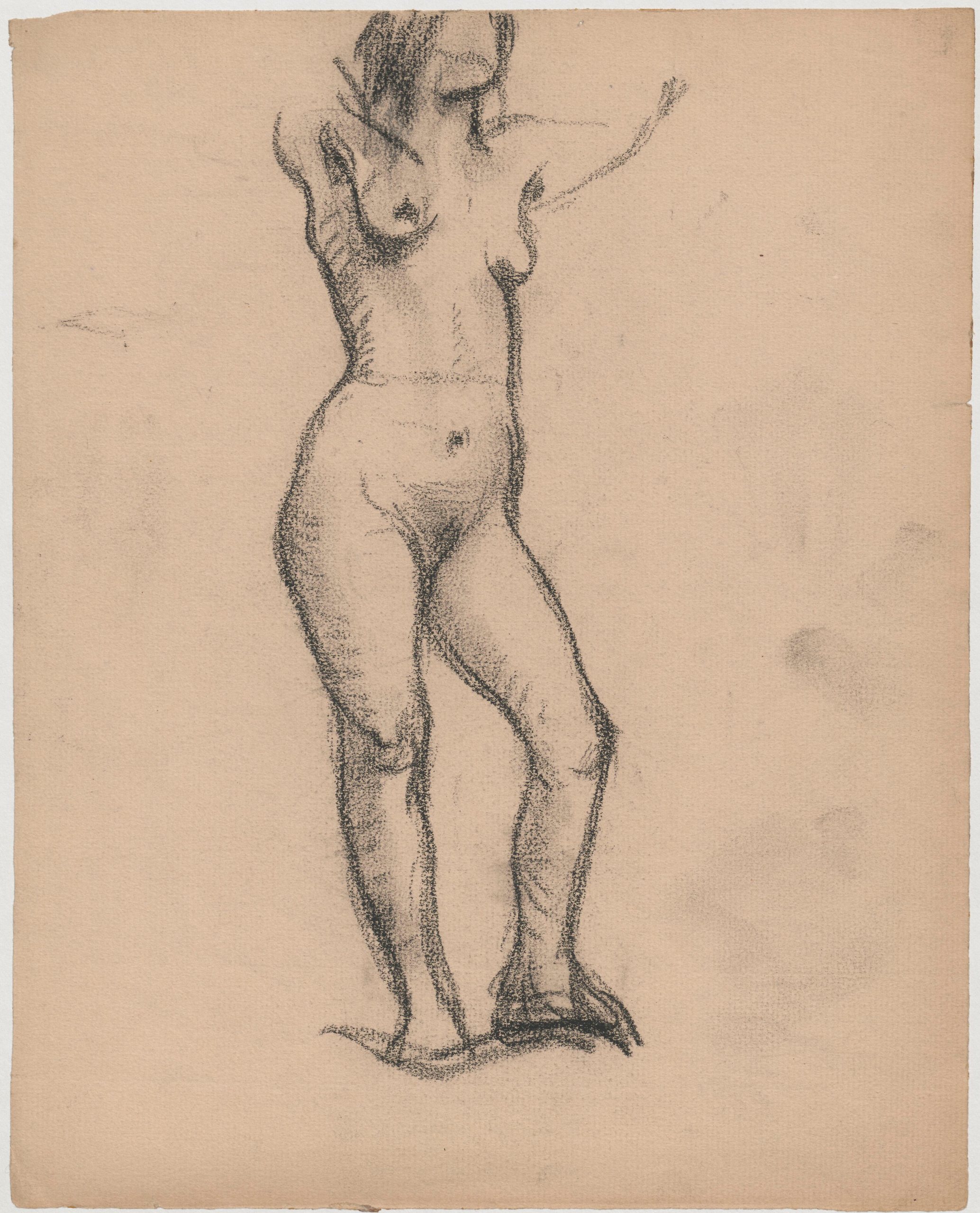《一名女性举起双臂站立的裸体研究》（Nude study of a woman standing with her arms raised）｜塔德乌什·马科夫斯基 Tadeusz Makowski｜1908-1910