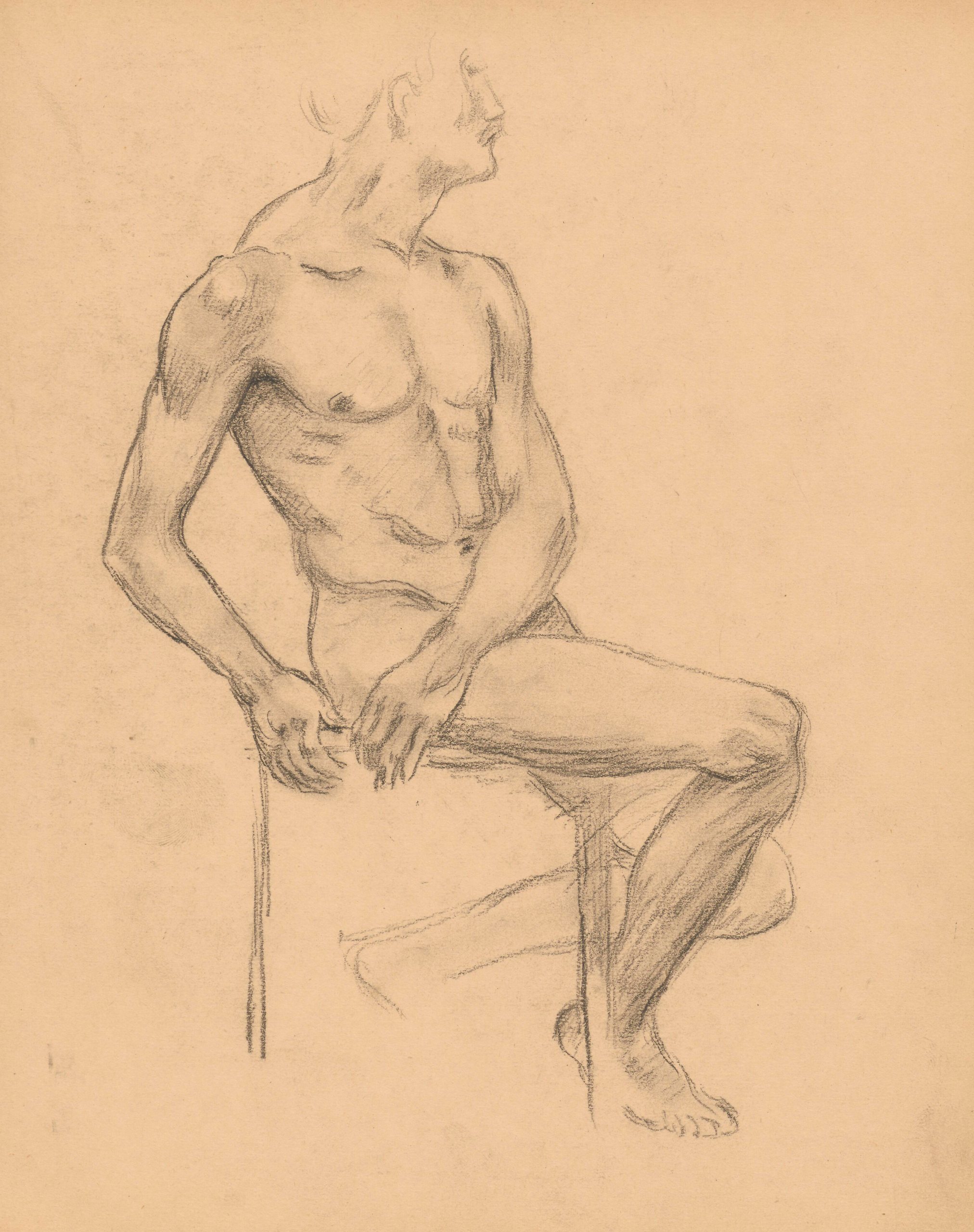 《一个坐着的男人的裸体研究》（Nude study of a seated man）｜塔德乌什·马科夫斯基 Tadeusz Makowski｜1908-1910