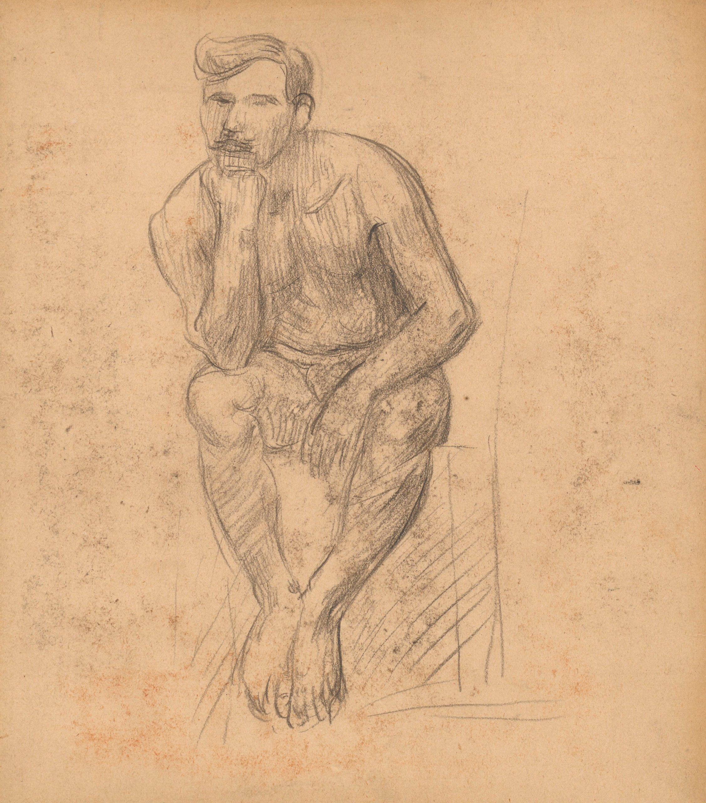 《一个坐着的男人的裸体研究》（Nude study of a seated man）｜塔德乌什·马科夫斯基 Tadeusz Makowski｜1908-1910