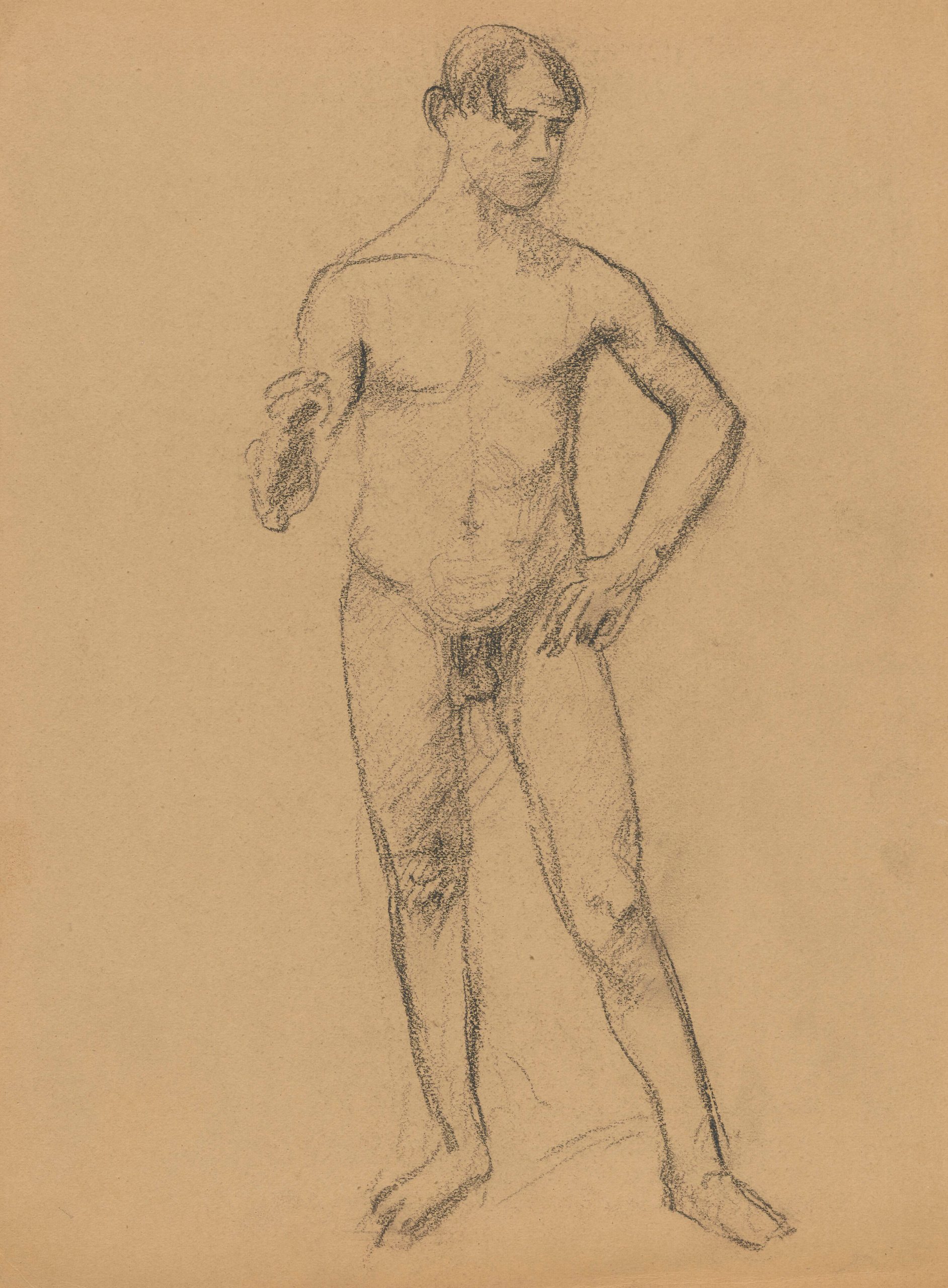 《研究一名年轻男子站立的裸体》（Study of a nude of a young man standing）｜塔德乌什·马科夫斯基 Tadeusz Makowski｜1908-1910