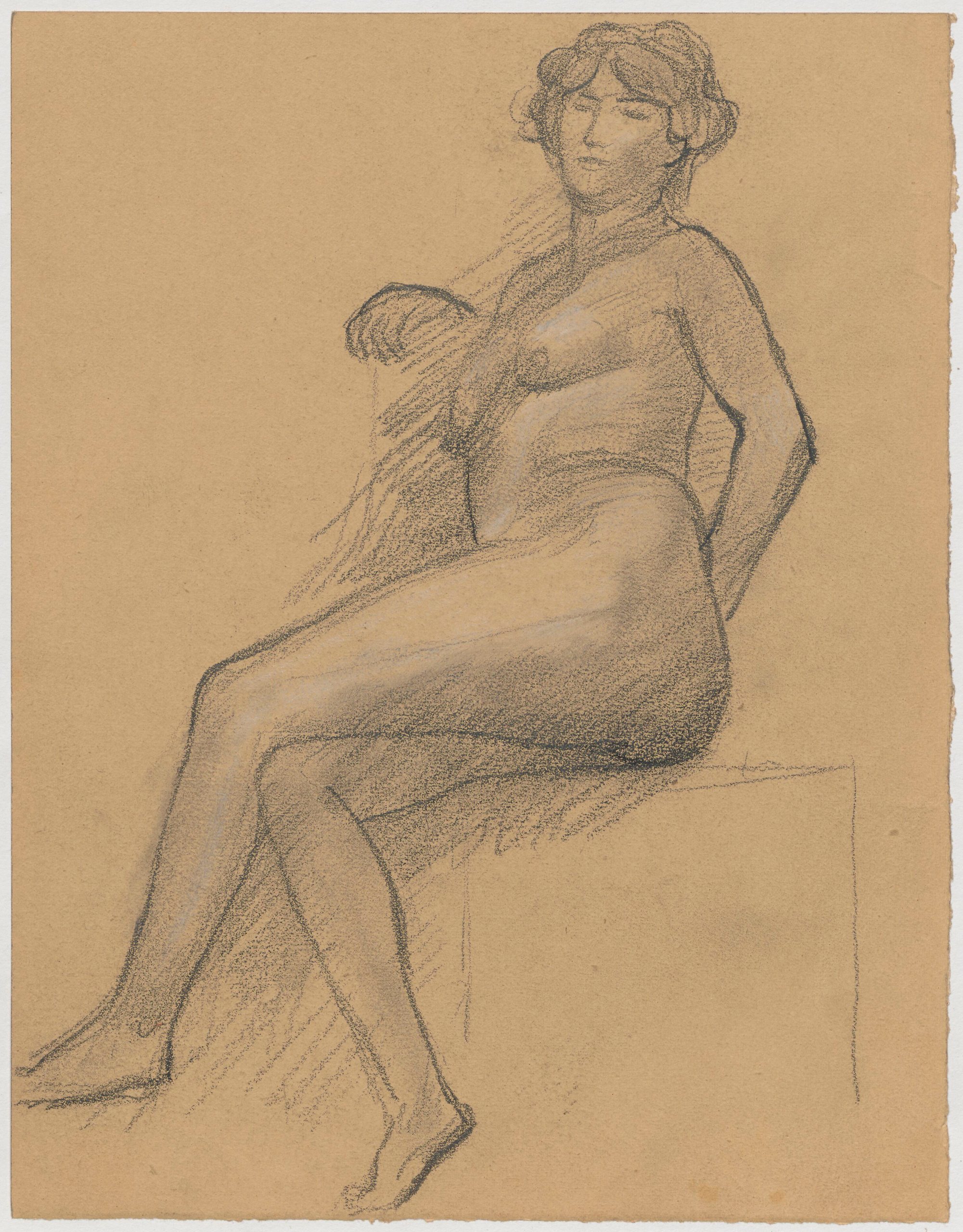 《对坐着的女人的裸体研究》（Study of the nude of a seated woman）｜塔德乌什·马科夫斯基 Tadeusz Makowski｜1908-1910