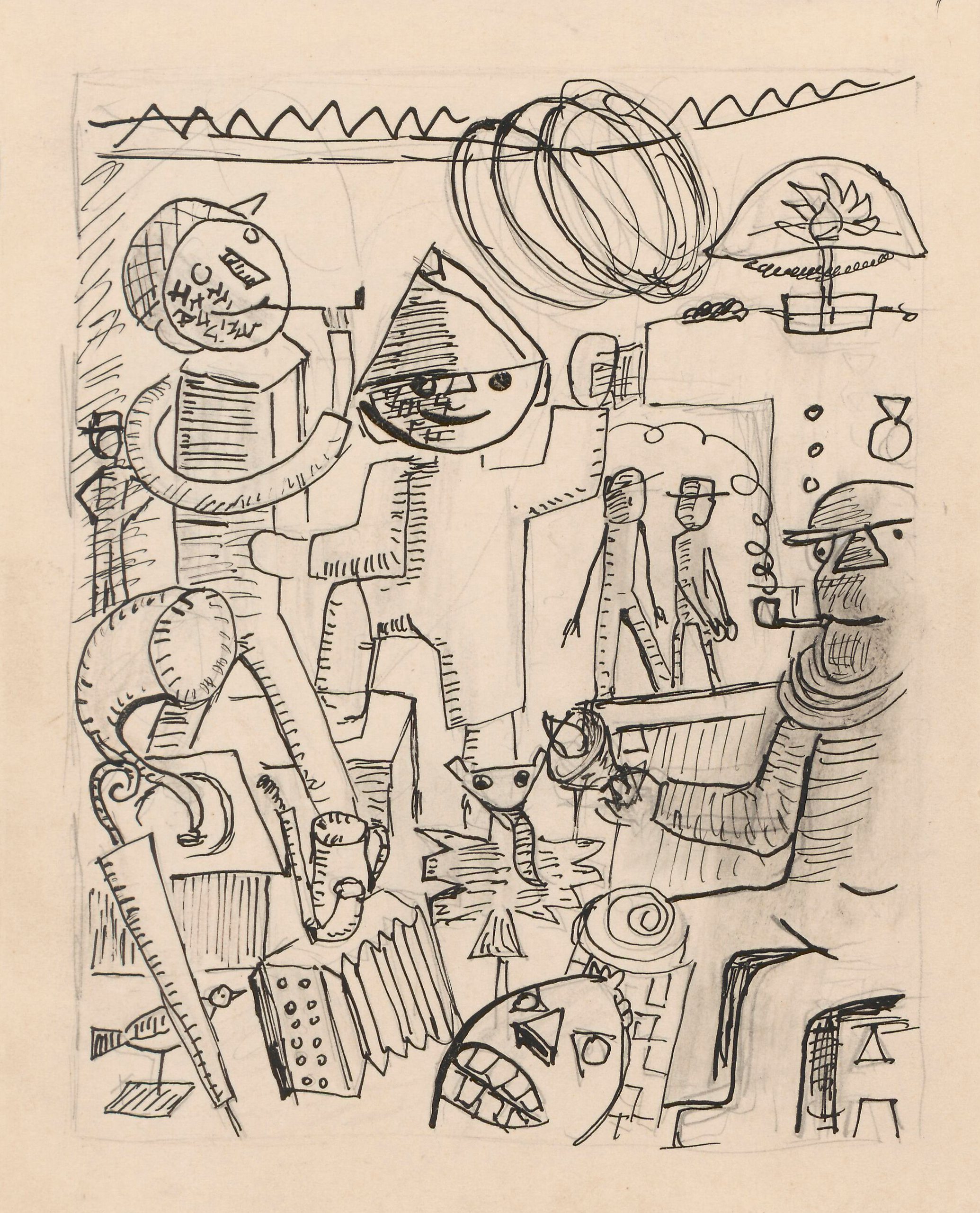 《“Antykquarius”早期版本的草图》（Sketch for an earlier version of 'Antykquarius'）｜塔德乌什·马科夫斯基 Tadeusz Makowski｜1930