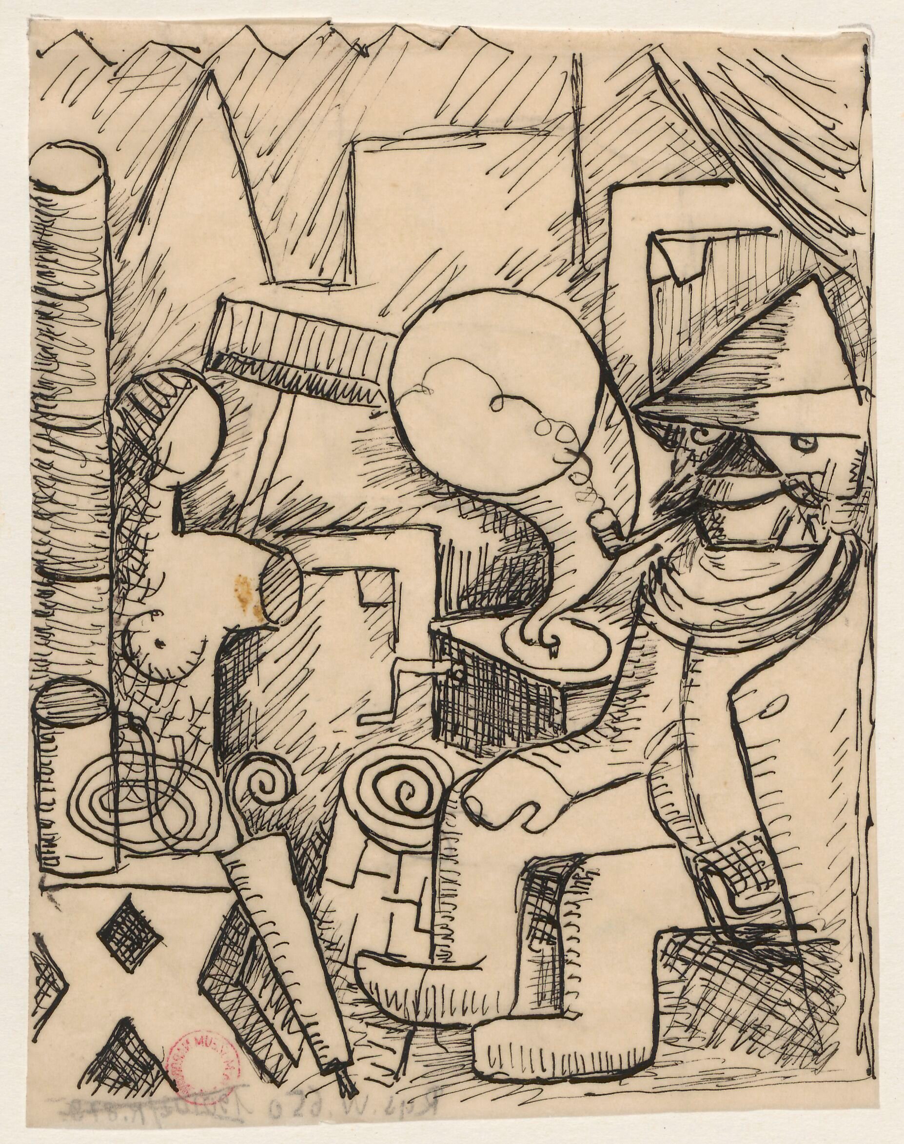 《“Antykquarius”早期版本的草图》（Sketch for an earlier version of 'Antykquarius'）｜塔德乌什·马科夫斯基 Tadeusz Makowski｜1930