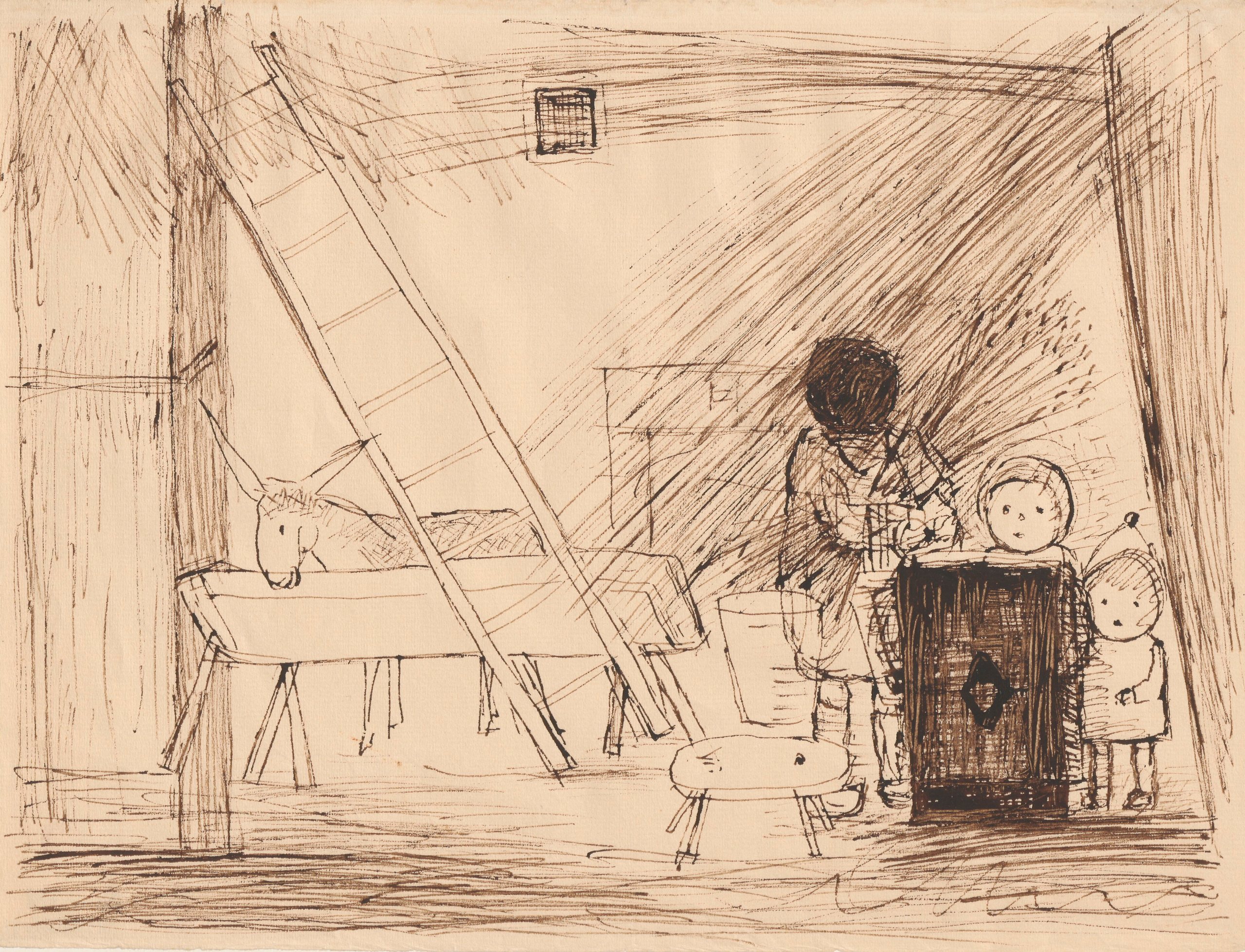 《马厩里的三个孩子》（Three children in the stable）｜塔德乌什·马科夫斯基 Tadeusz Makowski｜1932
