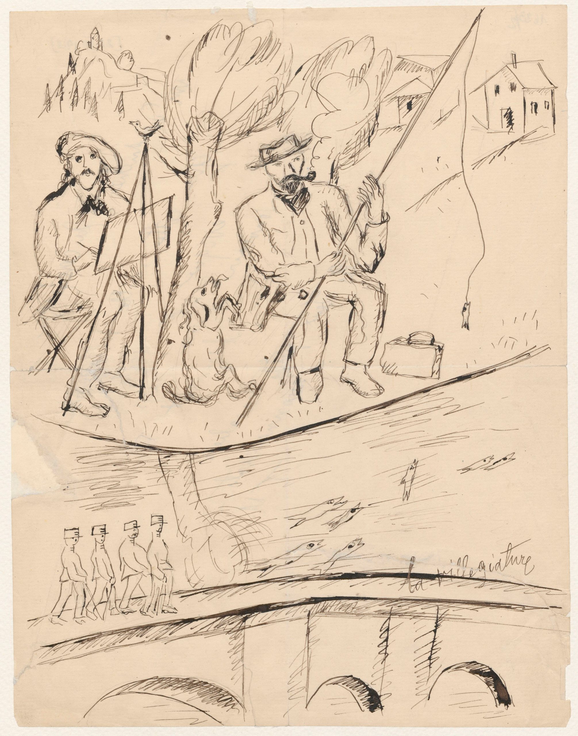 《“Un dimanche a la Campagne…”——附在给玛丽亚·密茨凯维奇·乌纳 (Maria Mickiewiczówna) 的信中的图画》（‘Un dimanche a la campagne…’ – a drawing attached to a letter to Maria Mickiewiczówna）｜塔德乌什·马科夫斯基 Tadeusz Makowski｜1918