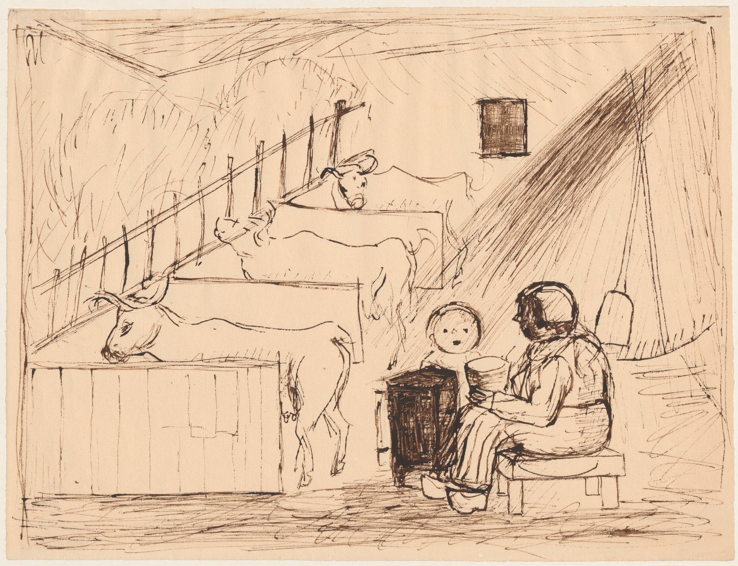 《在谷仓里》（In the barn）｜塔德乌什·马科夫斯基 Tadeusz Makowski｜1932