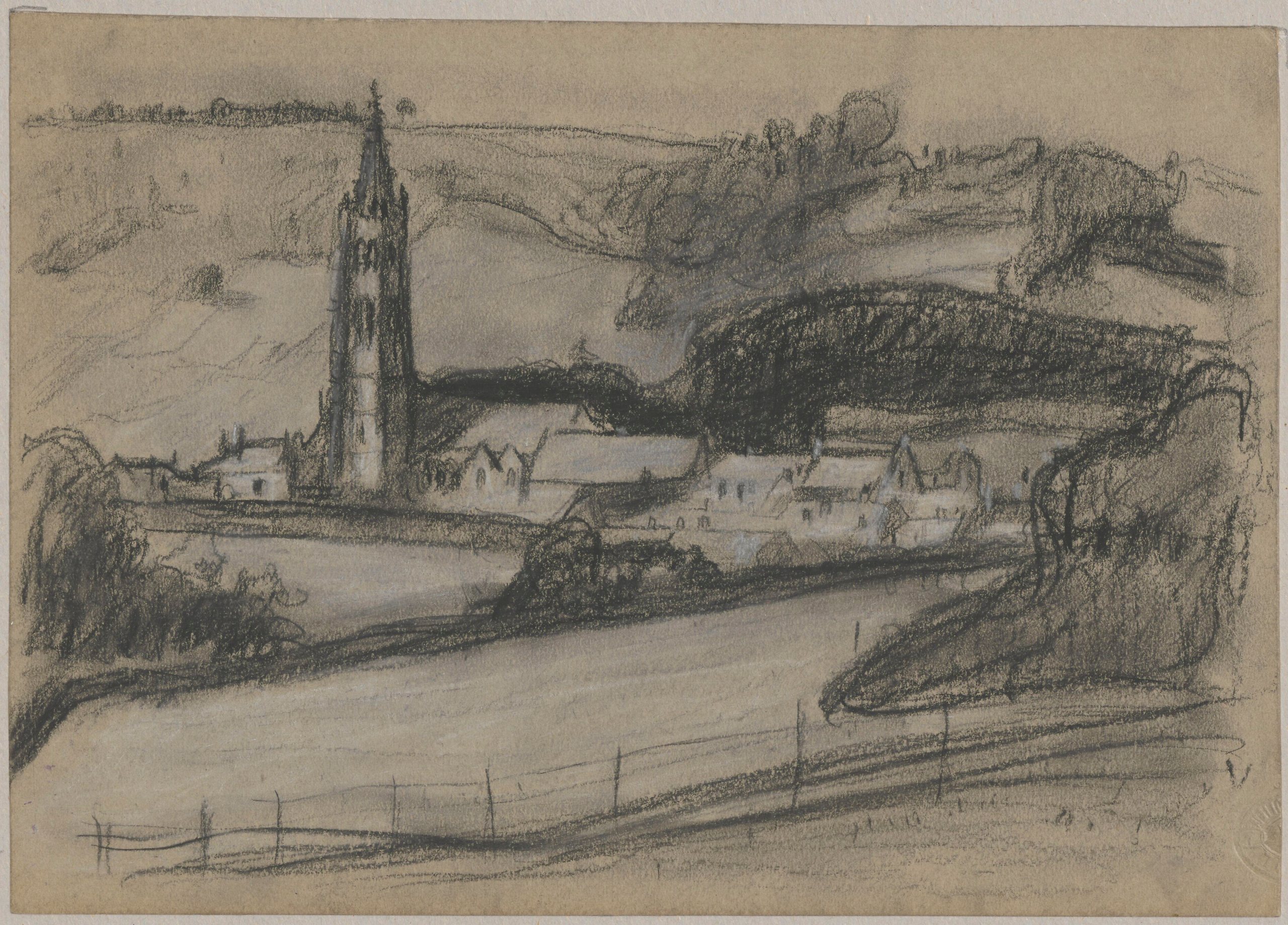 《有教堂塔楼的城镇景观》（View of the town with the church tower）｜塔德乌什·马科夫斯基 Tadeusz Makowski｜1909-1910