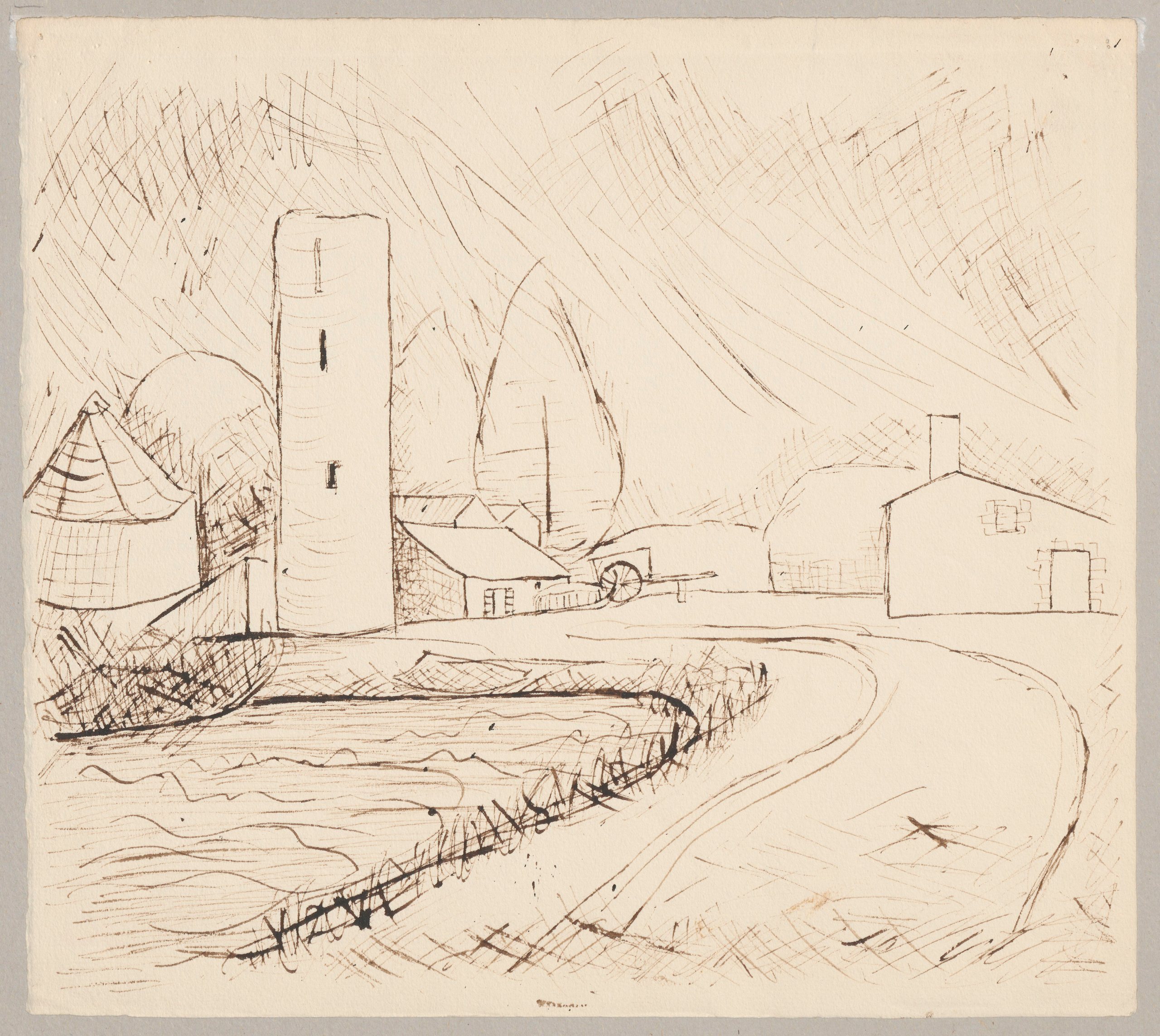 《村庄的景色与弯曲的道路》（View of the village with a curving road）｜塔德乌什·马科夫斯基 Tadeusz Makowski｜1932