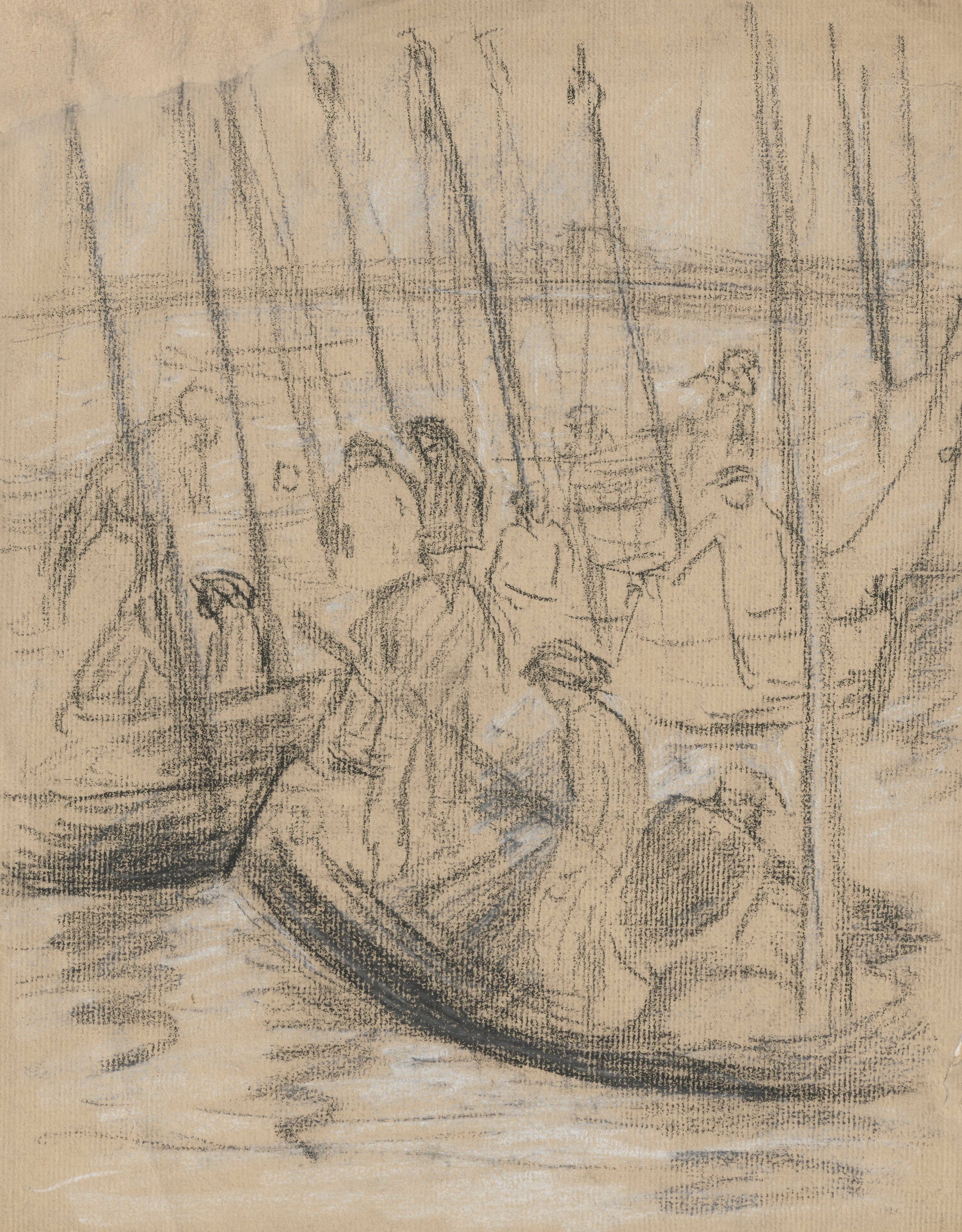 《有渔民的帆船在码头》（Sailboats with fishermen in the marina）｜塔德乌什·马科夫斯基 Tadeusz Makowski｜1910