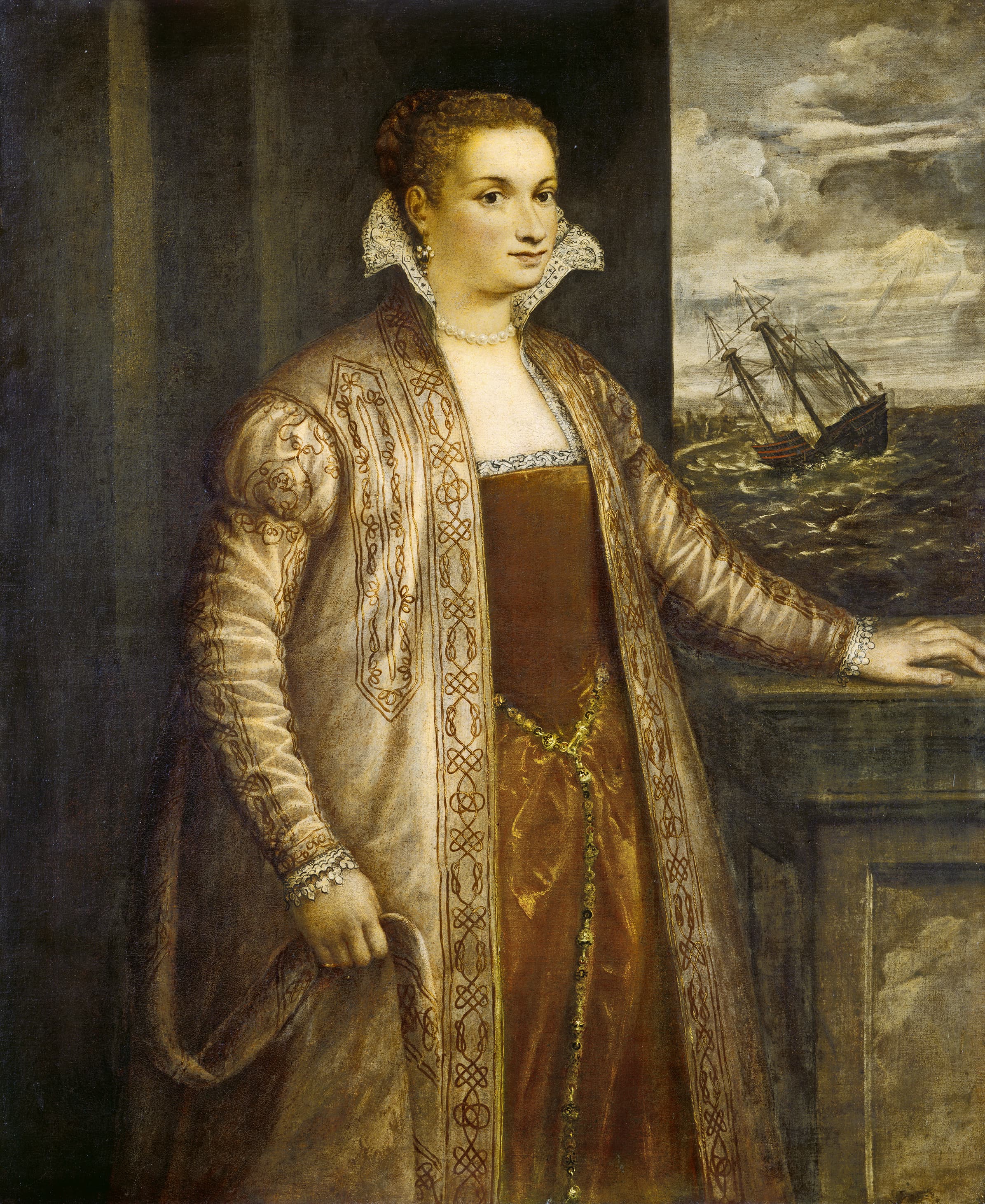 《身着金色衣裙的年轻女子肖像》（Portrait of a Young Woman in a Gold Dress）｜提香 Titian｜不明