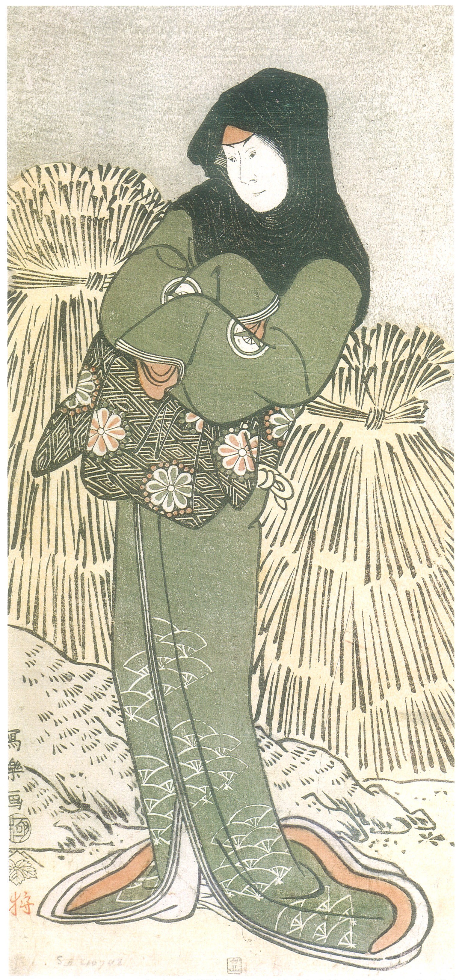 (1794) 岩井半四郎四世 饰 Otoma，来自镰仓稻村崎的 Ohina 的女儿，实际上是 Kusunoki Masashige 的妻子 Kikusui（比利时皇家图书馆）