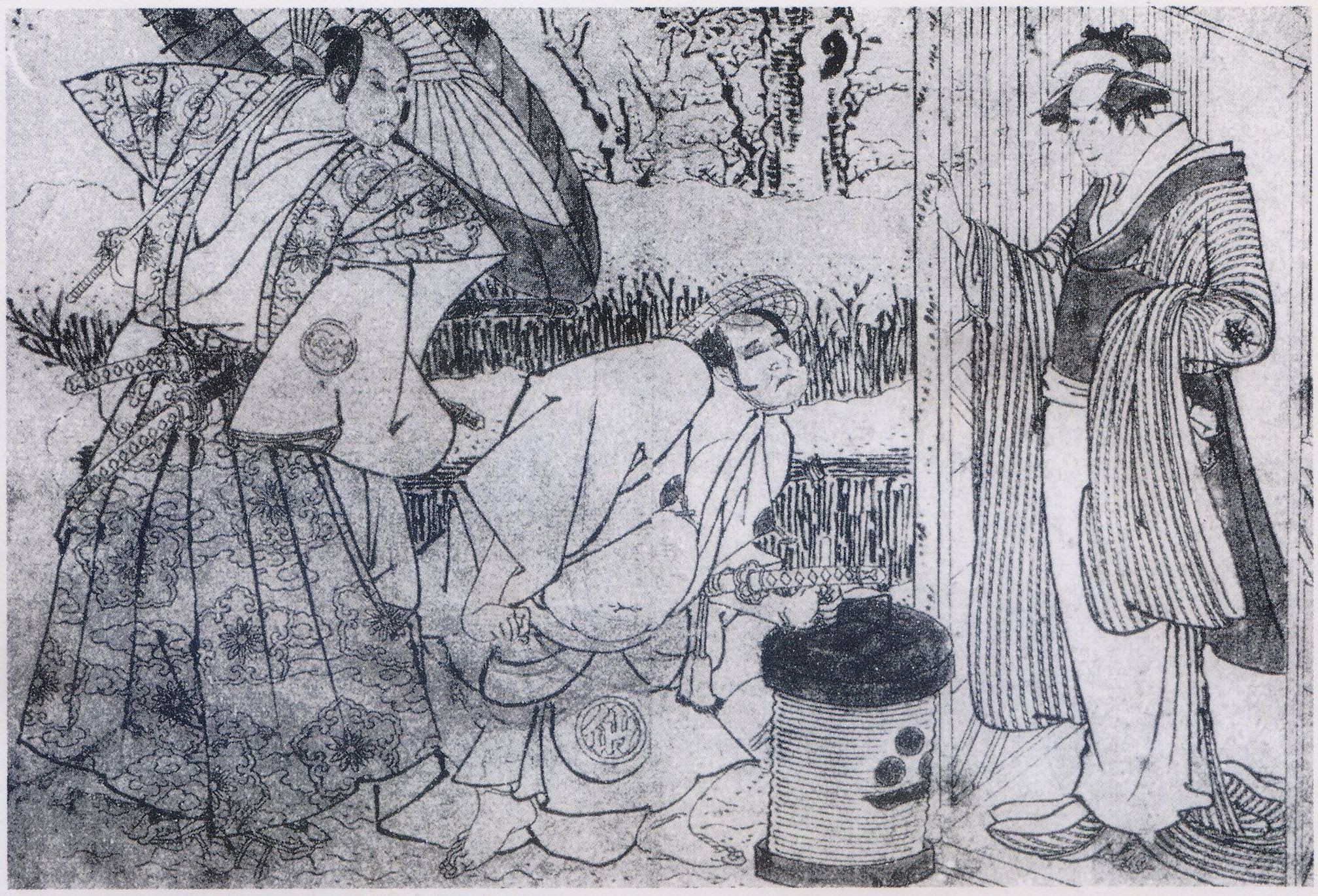 （约 1794–95 年）一世岩井清太郎、二世中村助五郎和三世坂东彦三郎