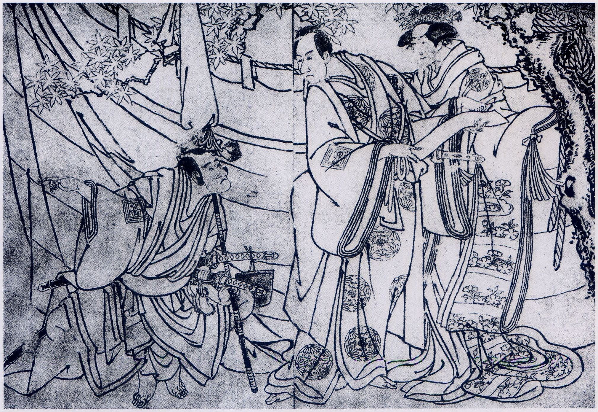 《(c. 1794–95) 中川富三郎二世、市川梅藏一世、市川驹三三世》（(c. 1794–95) Nakagawa Tomisaburō II, Ichikawa Omezō I, Ichikawa Komazō III）｜东洲斋写乐 Tōshūsai Sharaku｜约1794-1795
