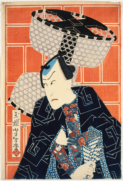 《月冈芳年作品：头顶竹篮的歌舞伎演员》（"Yoshito Tsukioka's Work: Kabuki Actor with Bamboo Basket on Head"）｜月冈芳年 Tsukioka Yoshitoshi｜不明