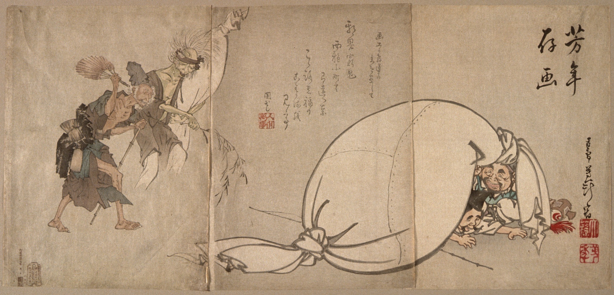 《疾病和贫穷的恶魔跟踪幸运之神》（Demons of Illness and Poverty Stalking the Lucky Gods）｜月冈芳年 Tsukioka Yoshitoshi｜不明