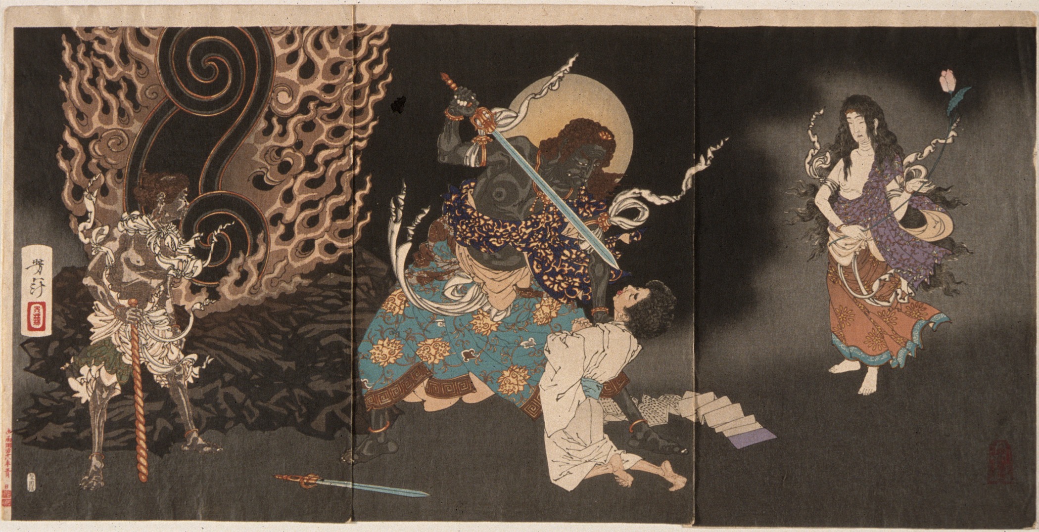 《不动明王用剑威胁佑天》（Fudō Threatening Yūten with His Sword 祐天不動の長剣を呑む図）｜月冈芳年 Tsukioka Yoshitoshi｜不明