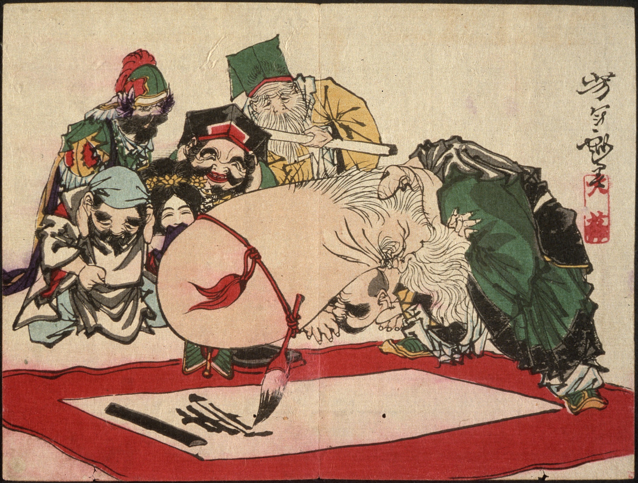 《福禄寿用头写字》（Fukurokuju Writing with His Head）｜月冈芳年 Tsukioka Yoshitoshi｜不明