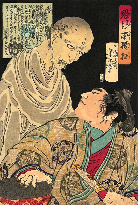 《月冈芳年作品：武士身后的僧侣幻影》（"Yoshitoshi Tsukioka's work: The Phantom of the Monk Behind the Samurai"）｜月冈芳年 Tsukioka Yoshitoshi｜不明
