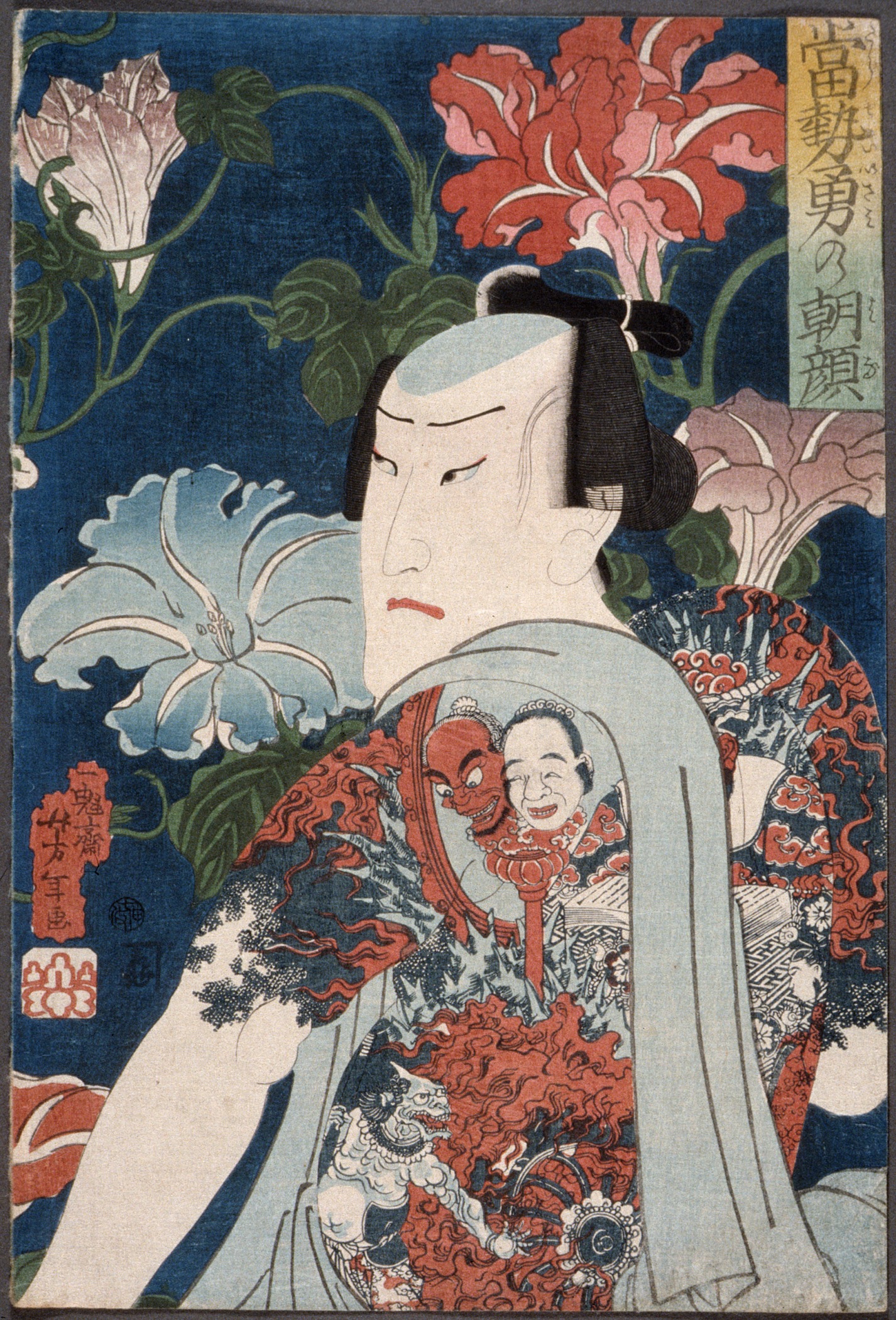 月冈芳年作品：簪花的歌舞伎演员