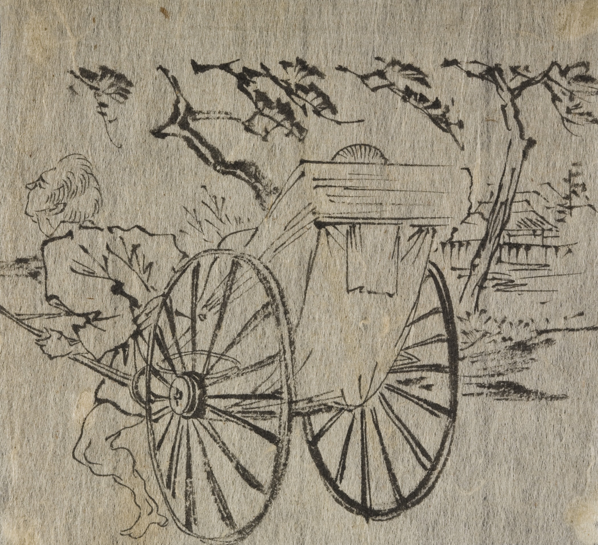 《月冈芳年作品：牛车与行旅人物画稿》（"Works by Yoshinori Tsukioka: Drawings of Bullock Carts and Traveling Figures"）｜月冈芳年 Tsukioka Yoshitoshi｜不明