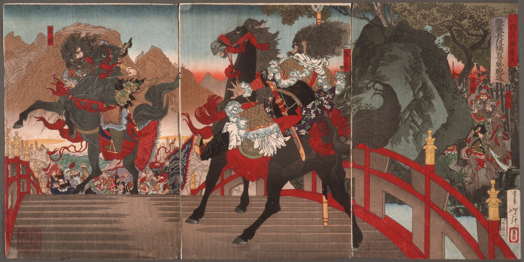 月冈芳年作品：桥上的夜战